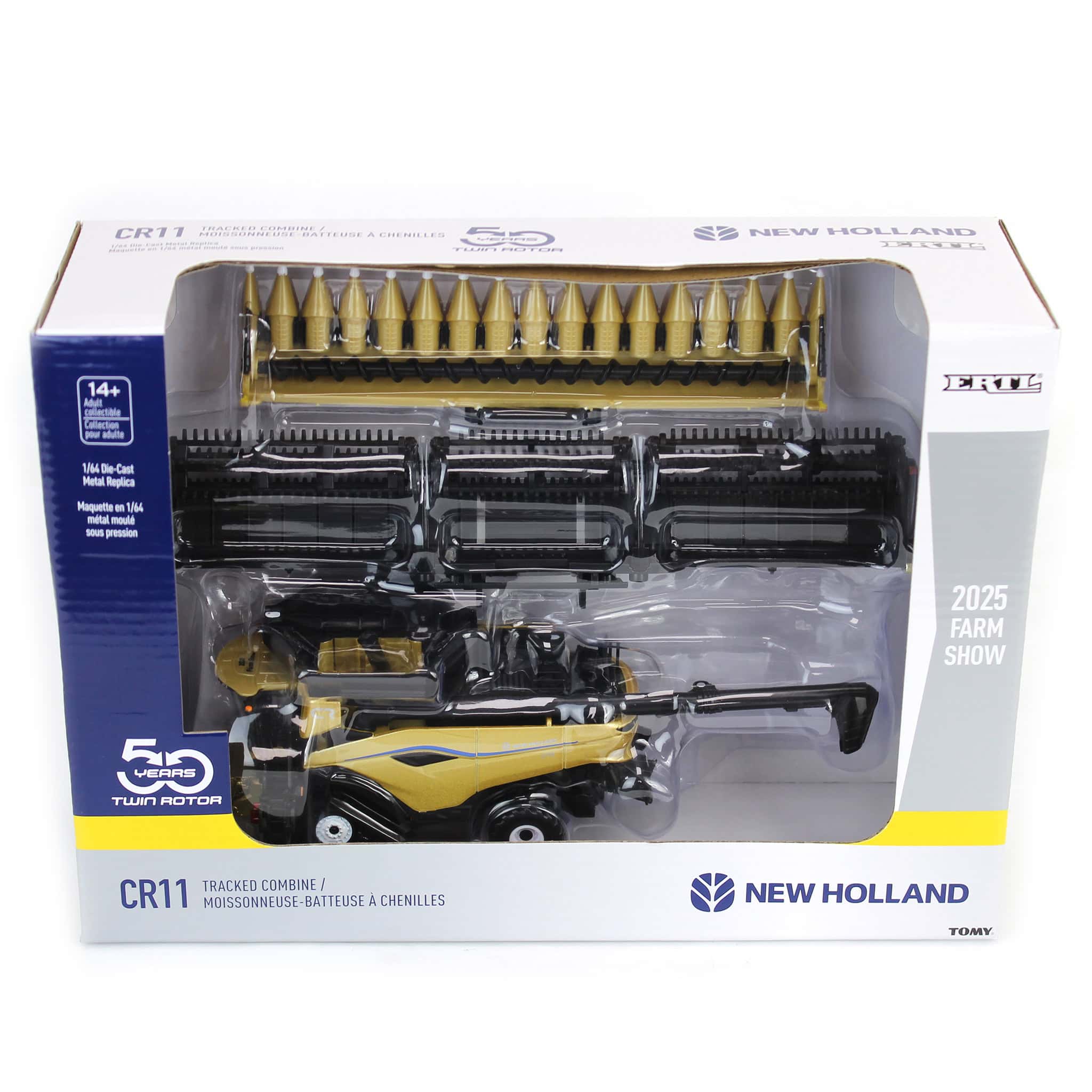 Gold Painted Chase Unit ~ 1/64 New Holland CR11 Tracked Combine with Corn & Draper Heads, 2025 Farm Show - Image 2