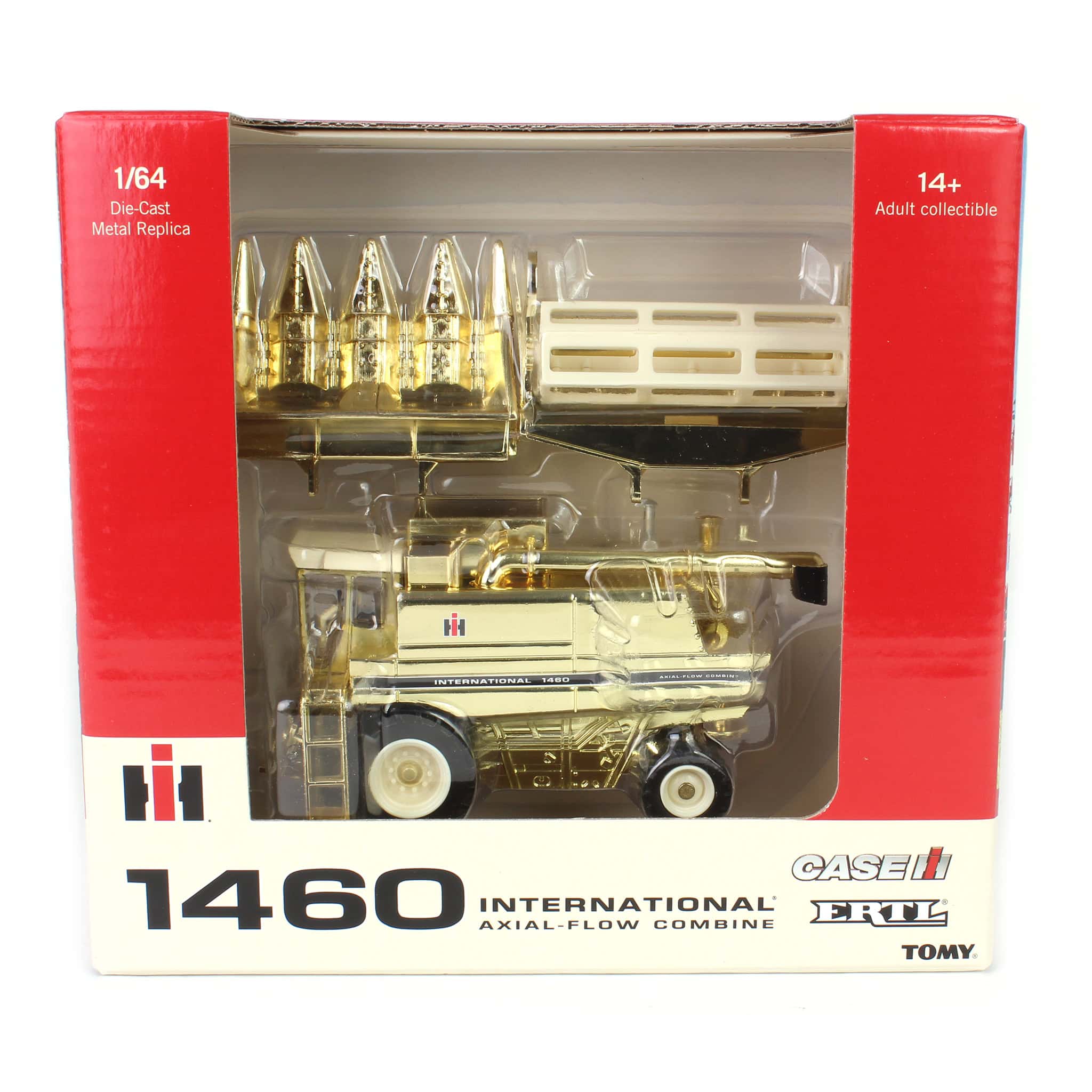 Gold & Red Chrome Set ~ 1/64 International 1460 Combine with Rear Wheel Assist, Corn Head & Grain Head by ERTL - Image 2