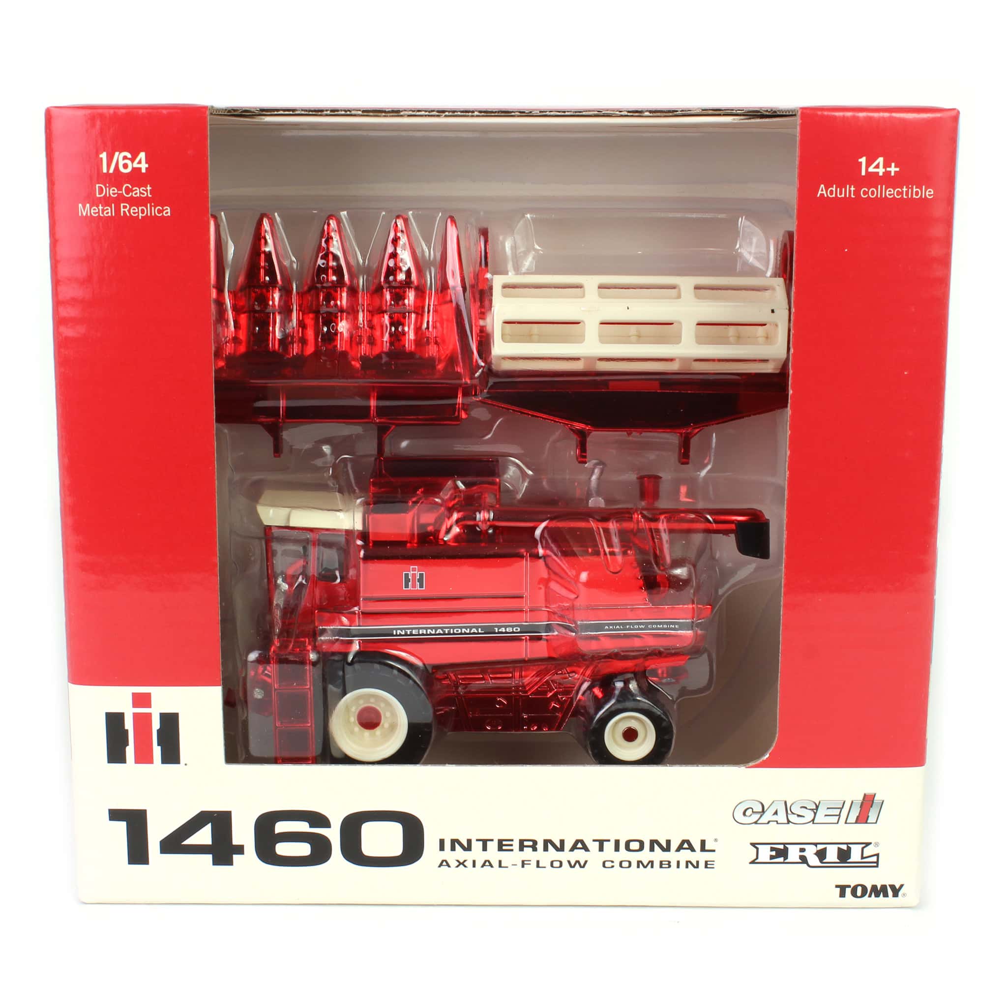 Gold & Red Chrome Set ~ 1/64 International 1460 Combine with Rear Wheel Assist, Corn Head & Grain Head by ERTL - Image 3