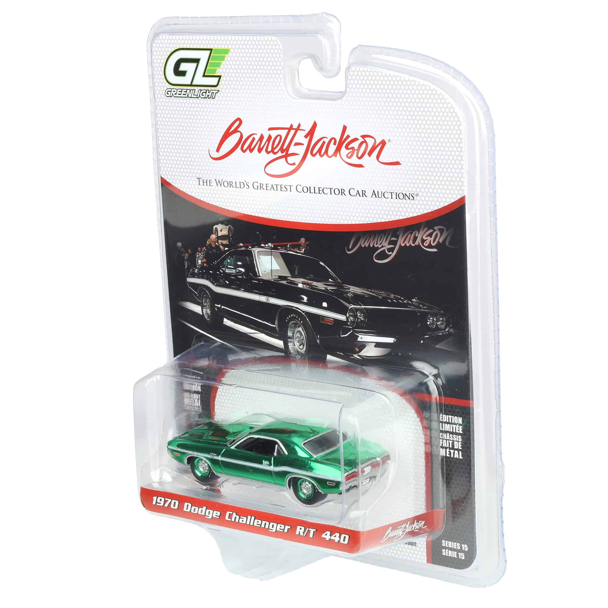 Green Chrome Chase Unit ~ 1/64 1970 Dodge Challenger R/T 440, Scottsdale 2024, Black, Barrett-Jackson Series 15 - Image 3