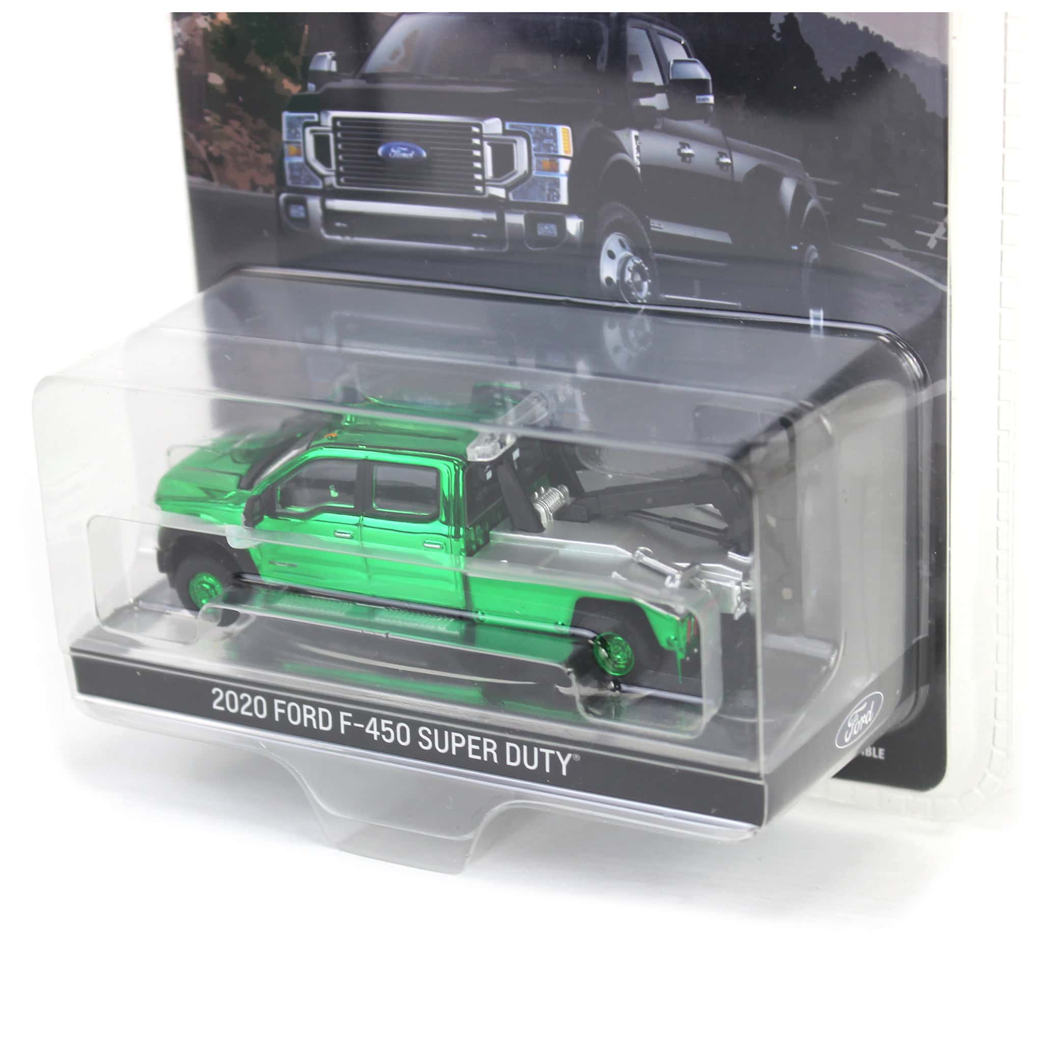 Green Chrome Chase Unit ~ 1/64 2020 Ford F-450 Super Duty Dually with Service Bed & Crane, Agate Black, Town & Country Exclusive - Image 3