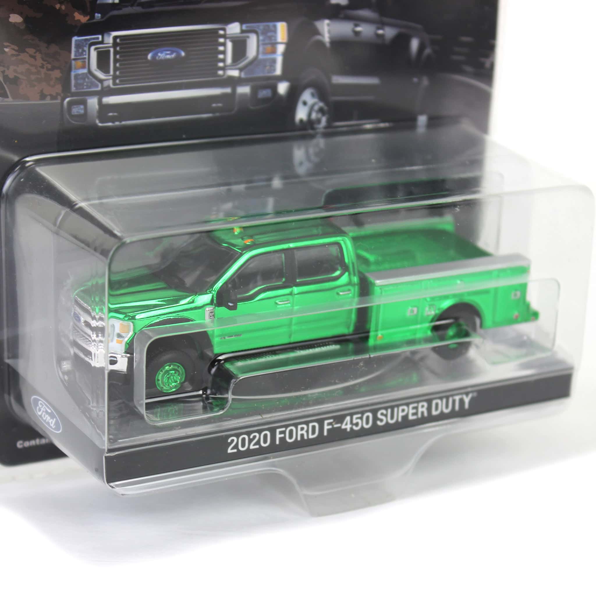 Green Chrome Chase Unit ~ 1/64 2020 Ford F-450 Super Duty Dually with Wrecker Bed, Agate Black, Town & Country Exclusive - Image 2