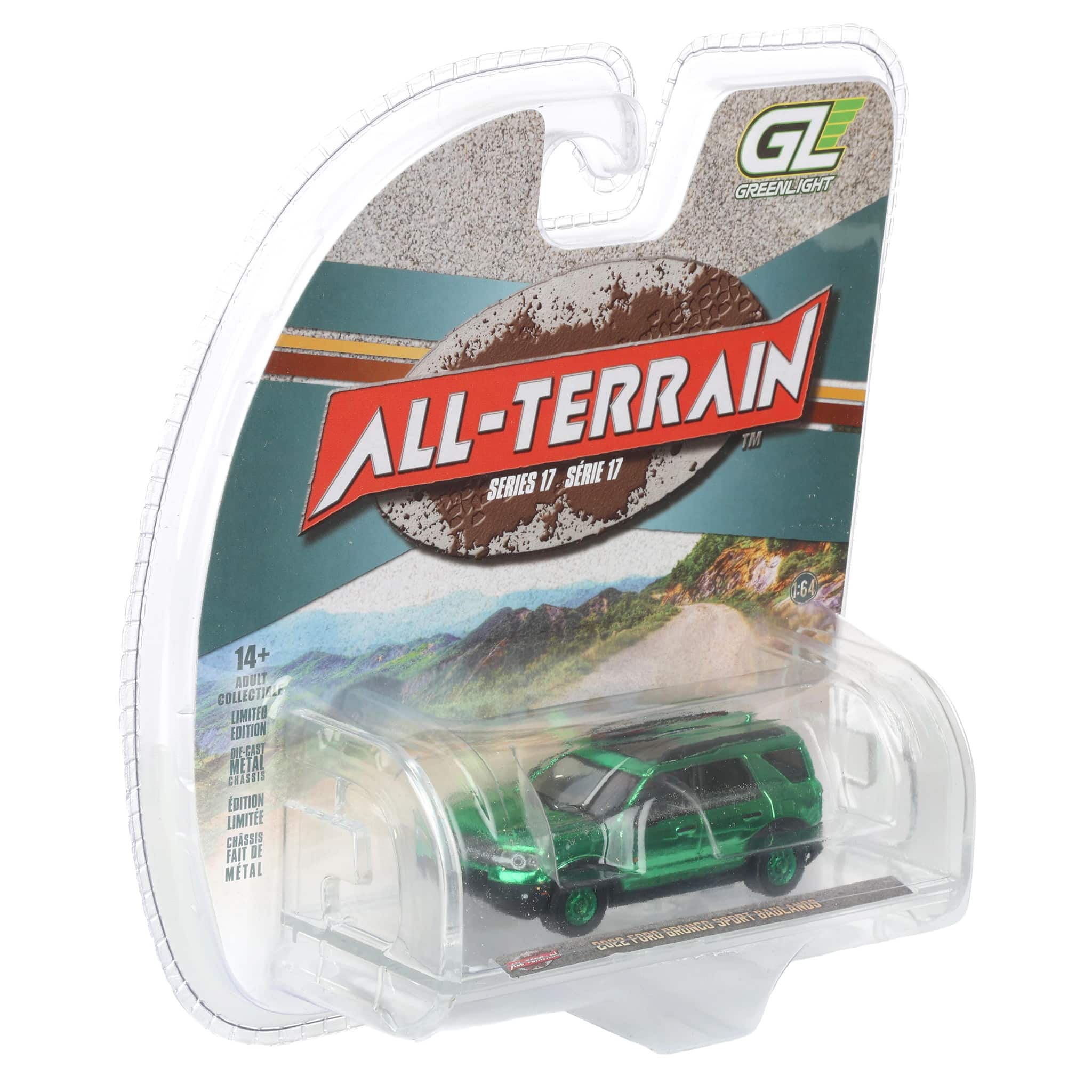 Green Chrome Chase Unit ~ 1/64 2022 Ford Bronco Sport Badlands, Black, All-Terrain Series 17 by GreenLight Collectibles - Image 2
