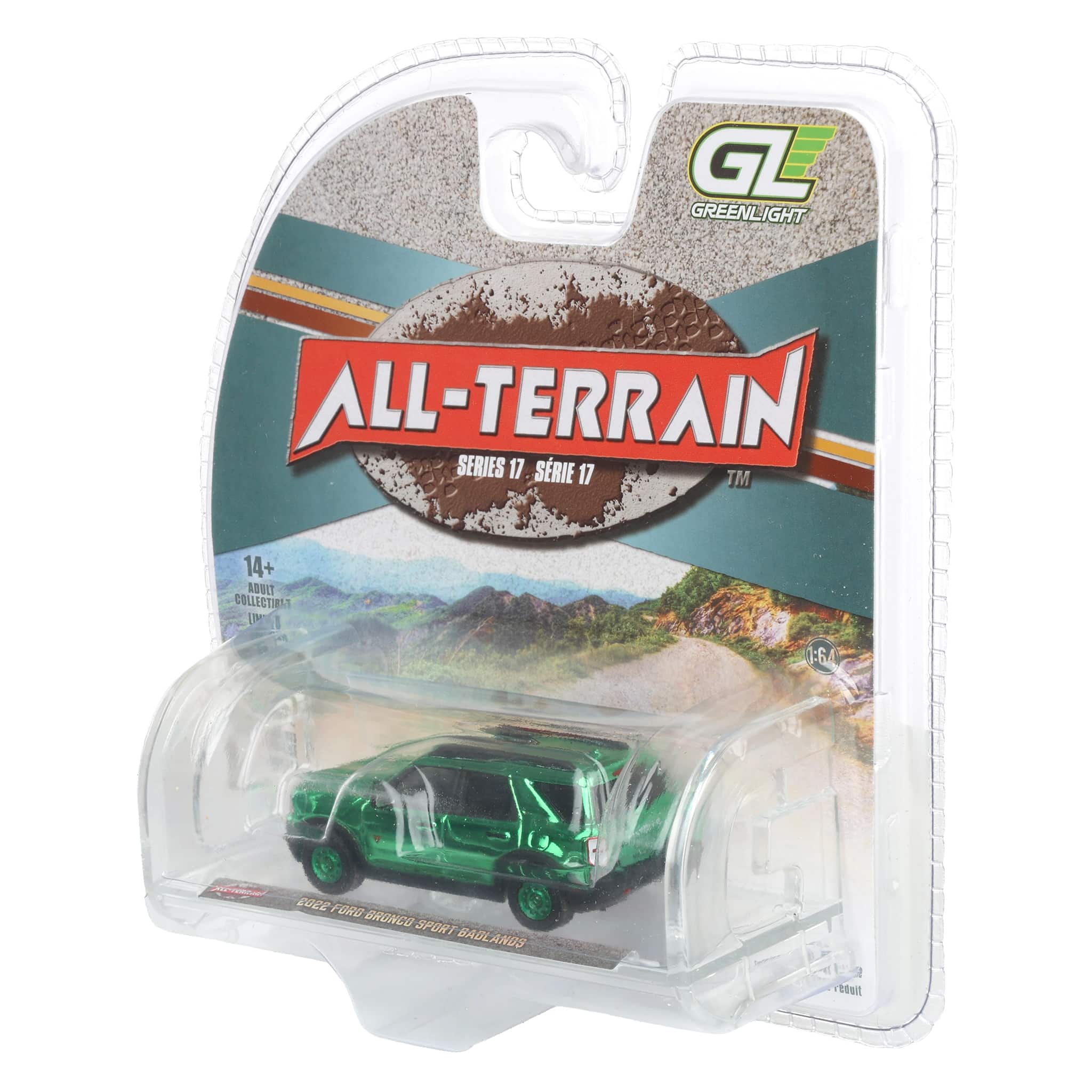 Green Chrome Chase Unit ~ 1/64 2022 Ford Bronco Sport Badlands, Black, All-Terrain Series 17 by GreenLight Collectibles - Image 3