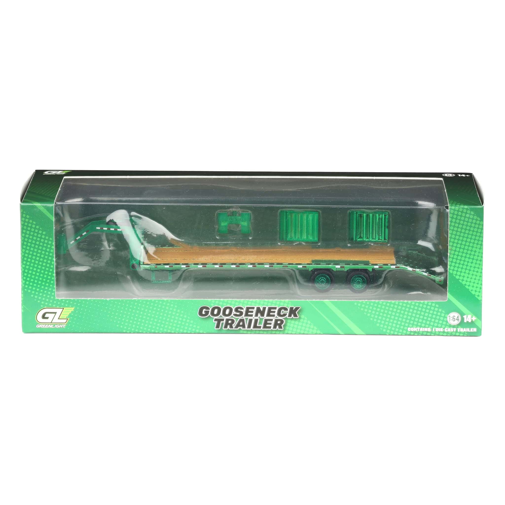 Green Chrome Chase Unit ~ 1/64 Gooseneck Trailer with Red & White Conspicuity Stripes, GreenLight Hobby Exclusive