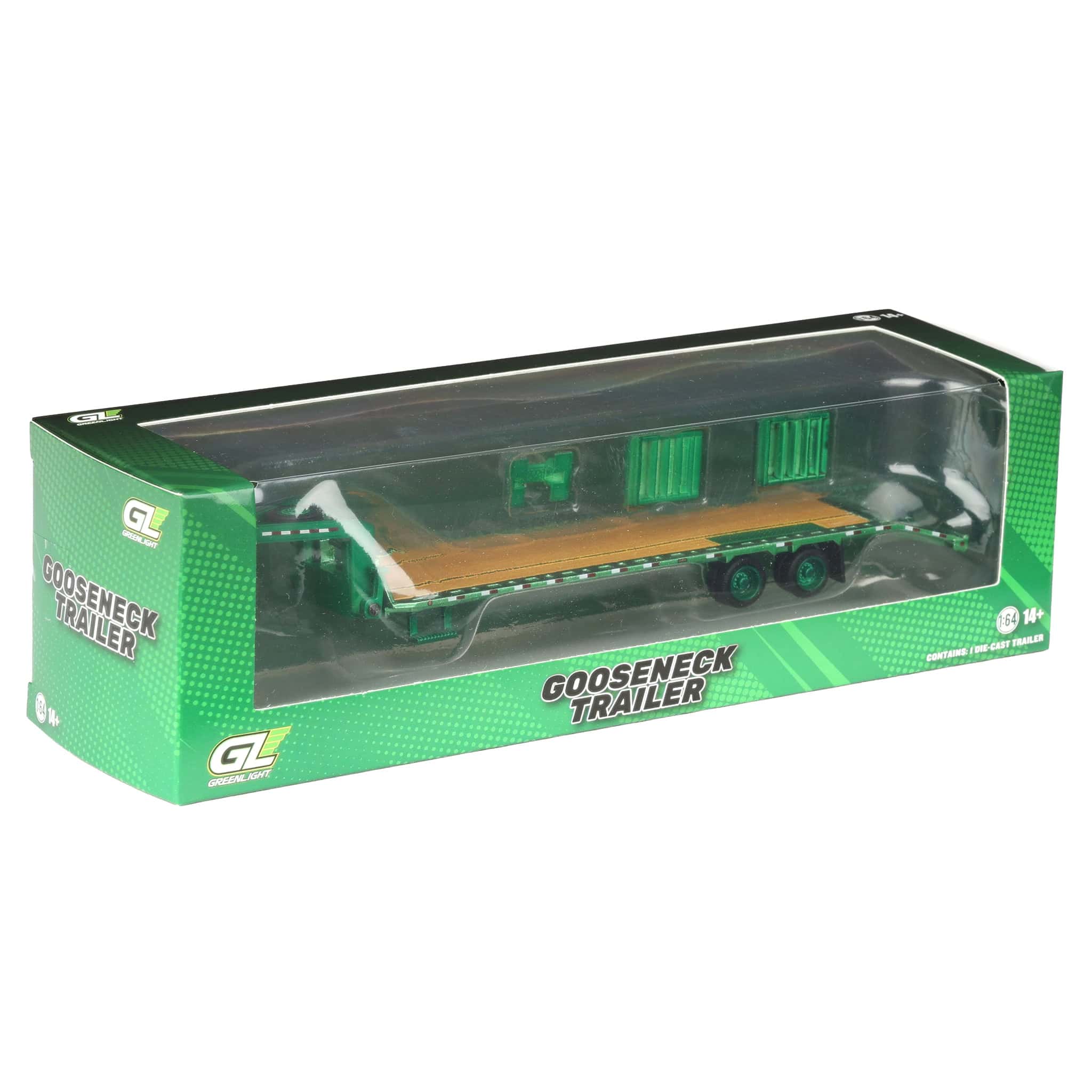 Green Chrome Chase Unit ~ 1/64 Gooseneck Trailer with Red & White Conspicuity Stripes, GreenLight Hobby Exclusive - Image 2