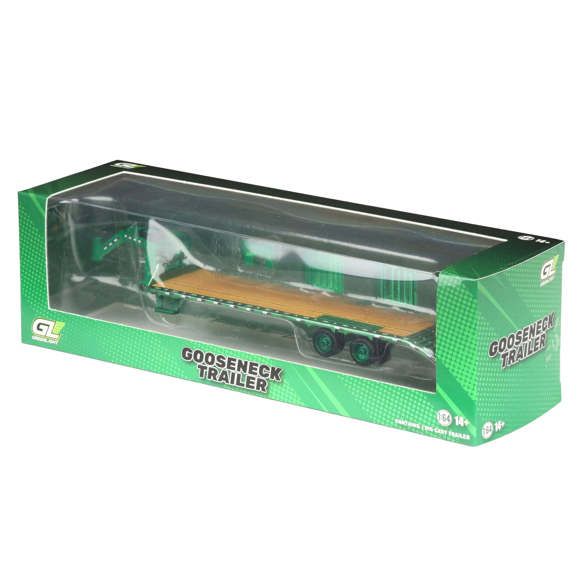 Green Chrome Chase Unit ~ 1/64 Gooseneck Trailer with Red & White Conspicuity Stripes, GreenLight Hobby Exclusive - Image 3