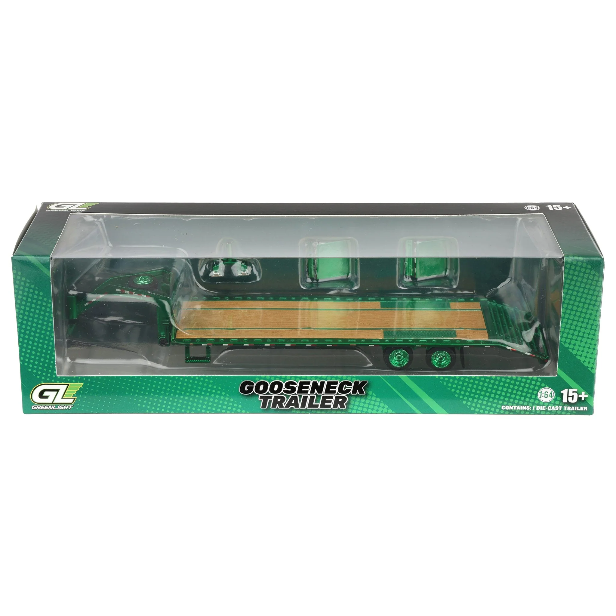 Green Chrome Chase Unit ~ 1/64 Gooseneck Trailer with Red & White Conspicuity Stripes, Hobby Exclusive