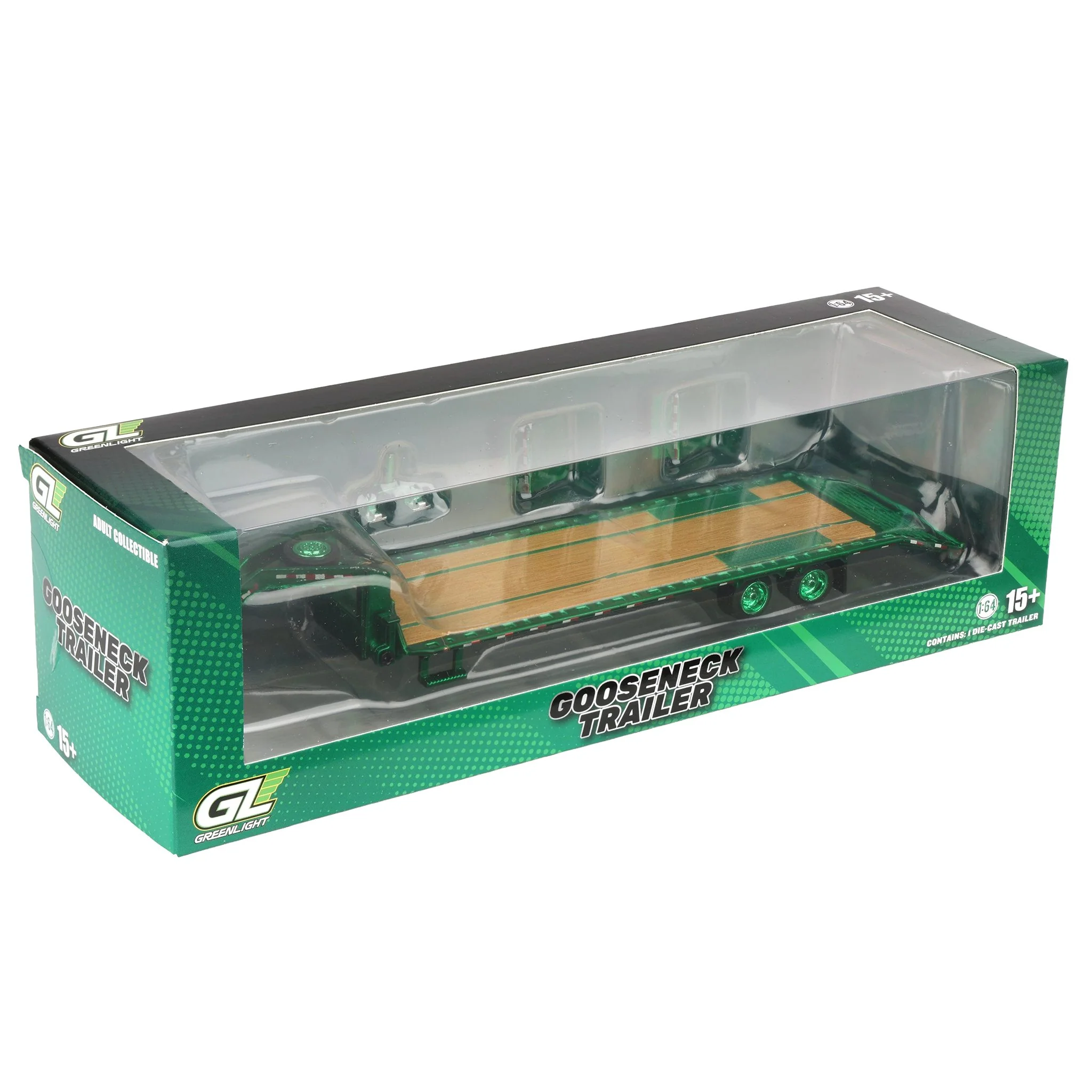 Green Chrome Chase Unit ~ 1/64 Gooseneck Trailer with Red & White Conspicuity Stripes, Hobby Exclusive - Image 2