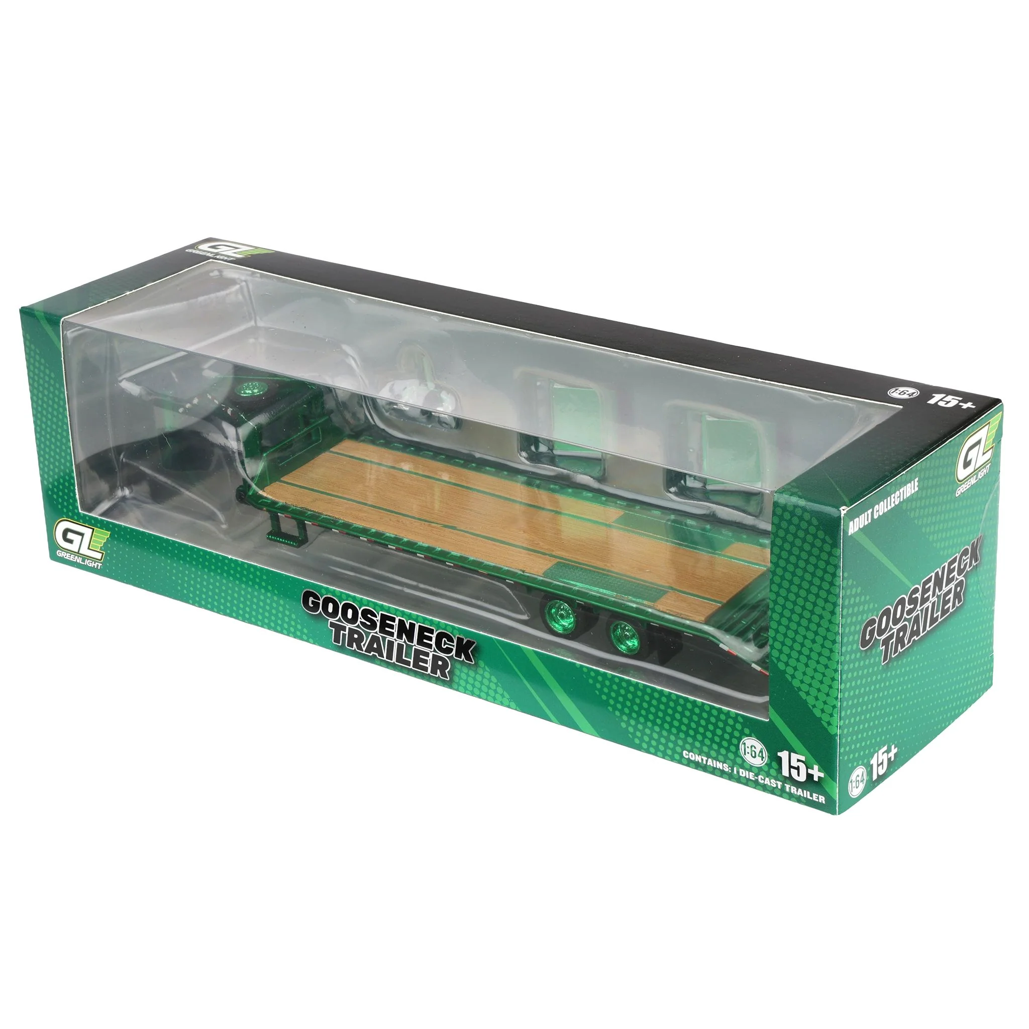 Green Chrome Chase Unit ~ 1/64 Gooseneck Trailer with Red & White Conspicuity Stripes, Hobby Exclusive - Image 3