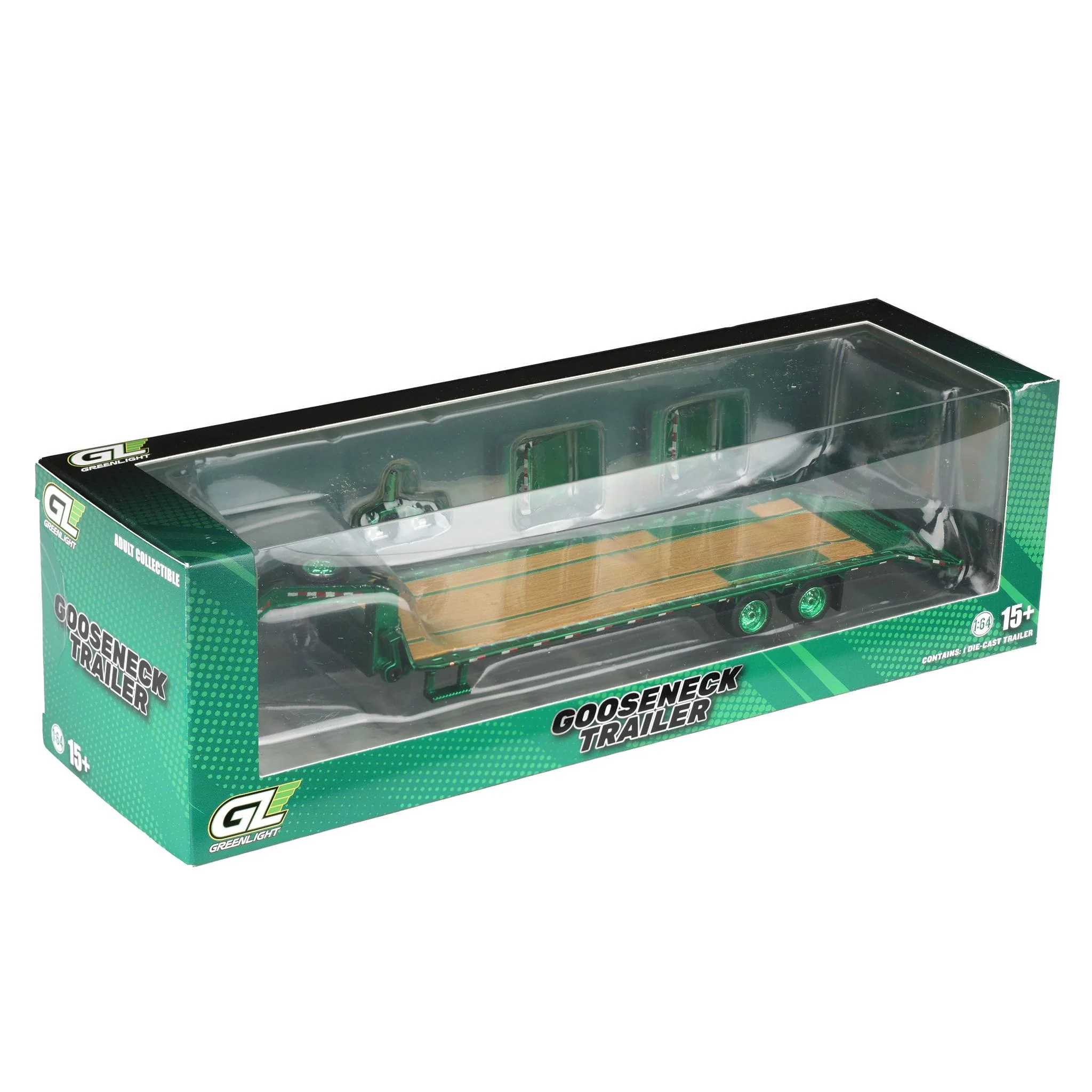 Green Chrome Chase Unit ~ 1/64 Gooseneck Trailer with Red & White Conspicuity Stripes, Hobby Exclusive by GreenLight Collectibles - Image 2