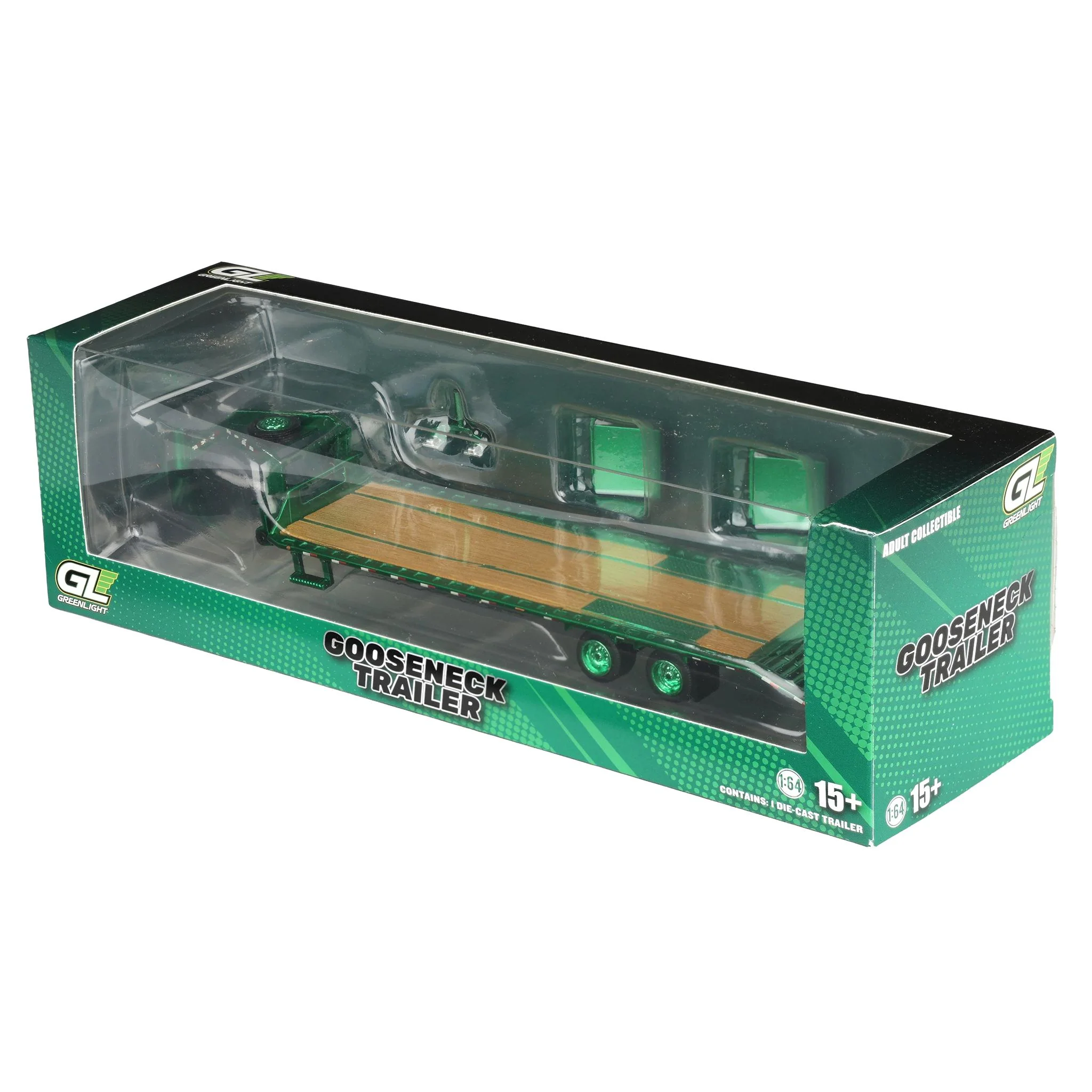 Green Chrome Chase Unit ~ 1/64 Gooseneck Trailer with Red & White Conspicuity Stripes, Hobby Exclusive by GreenLight Collectibles - Image 3