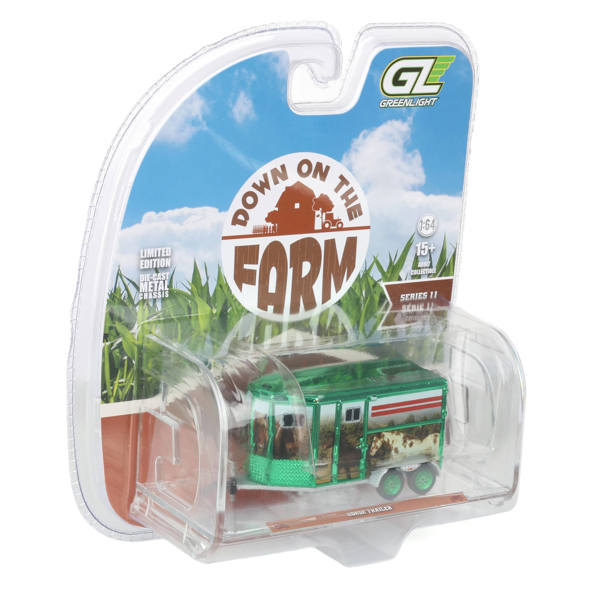 Green Chrome Chase Unit ~ 1/64 Horse Trailer with Custom Horse Wrap, Down on the Farm Series 11 - Image 2