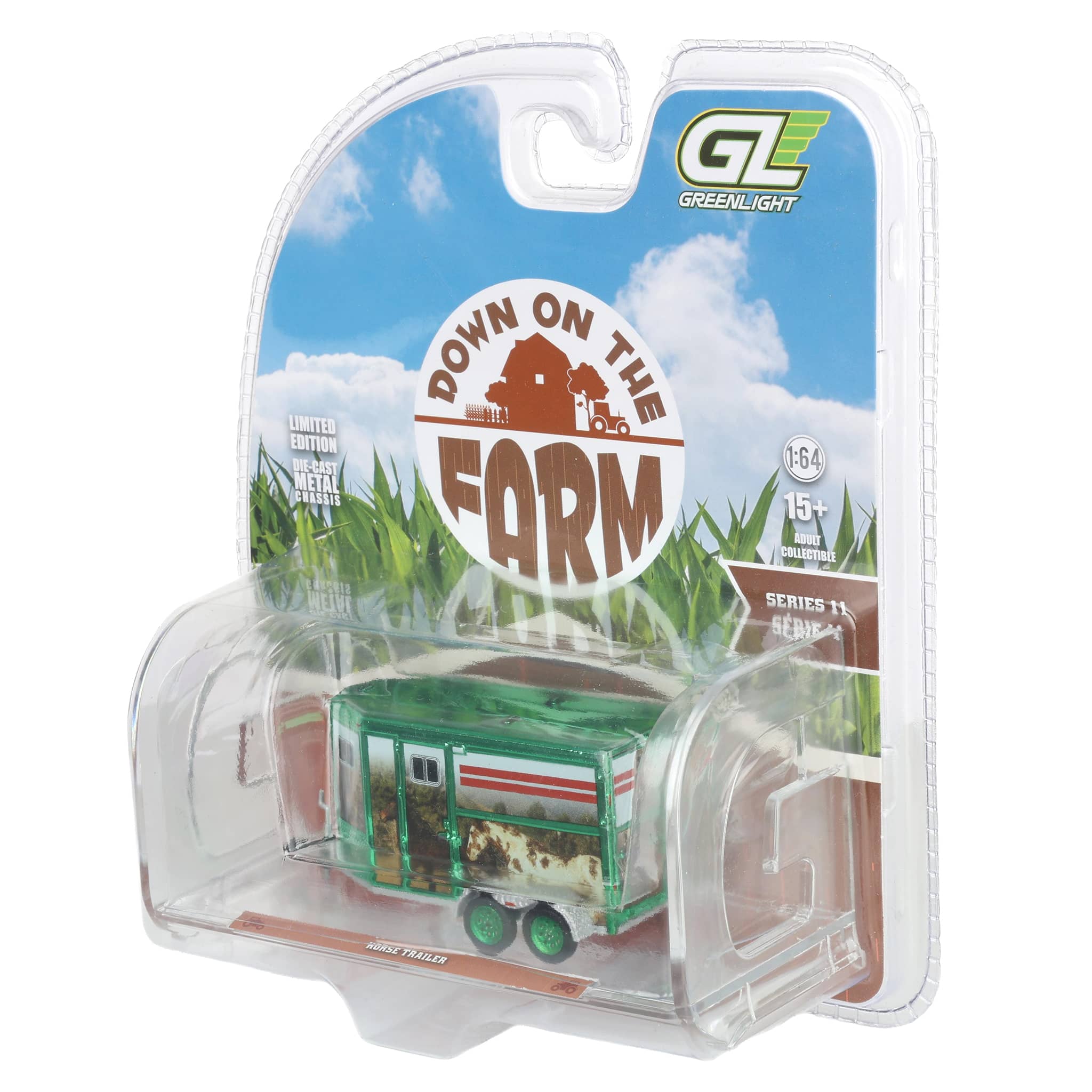 Green Chrome Chase Unit ~ 1/64 Horse Trailer with Custom Horse Wrap, Down on the Farm Series 11 - Image 3