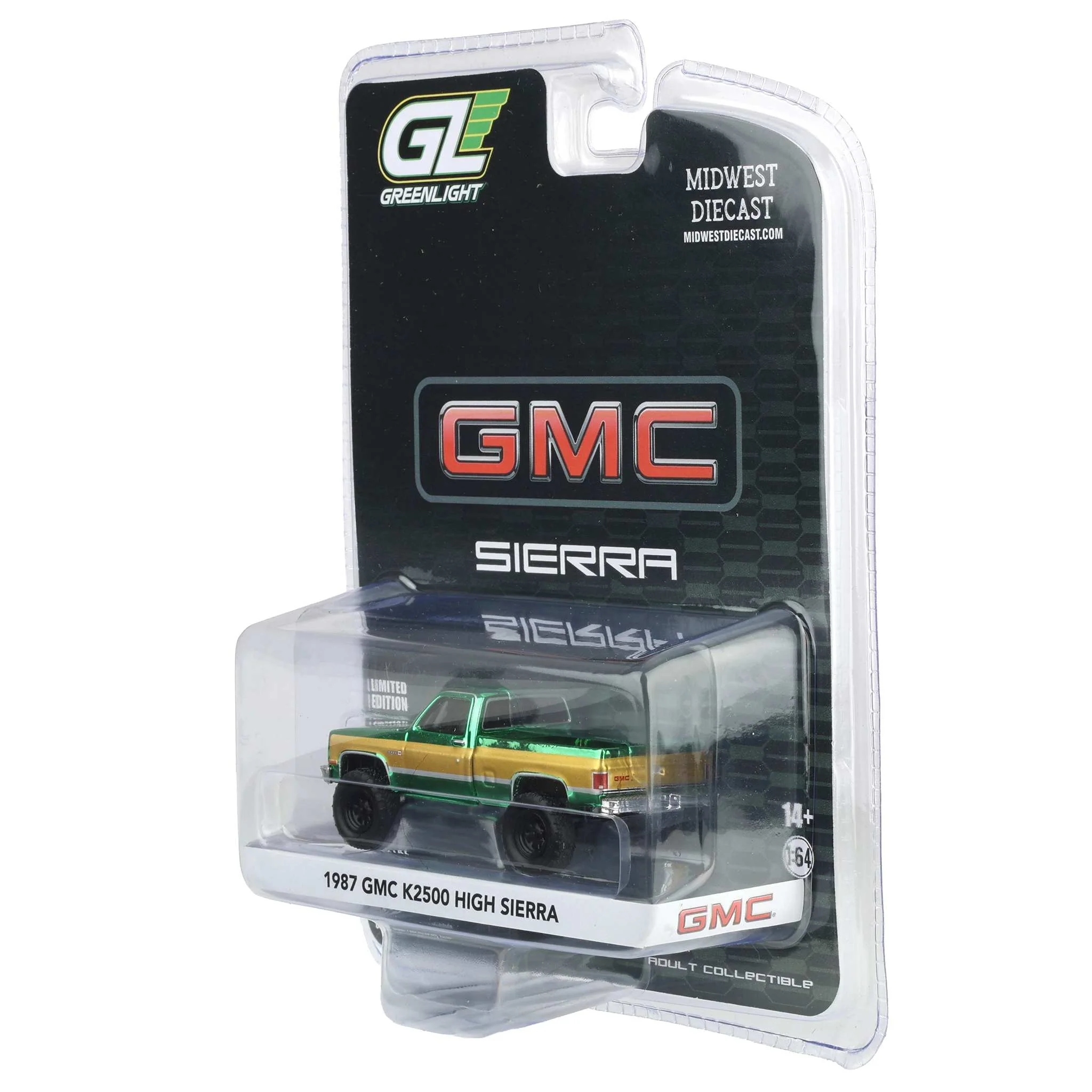 Green Chrome Chase Unit ~ 1/64 Lifted 1987 GMC K2500 High Sierra Pickup Truck, Dealer Exclusive by GreenLight Collectibles - Image 3