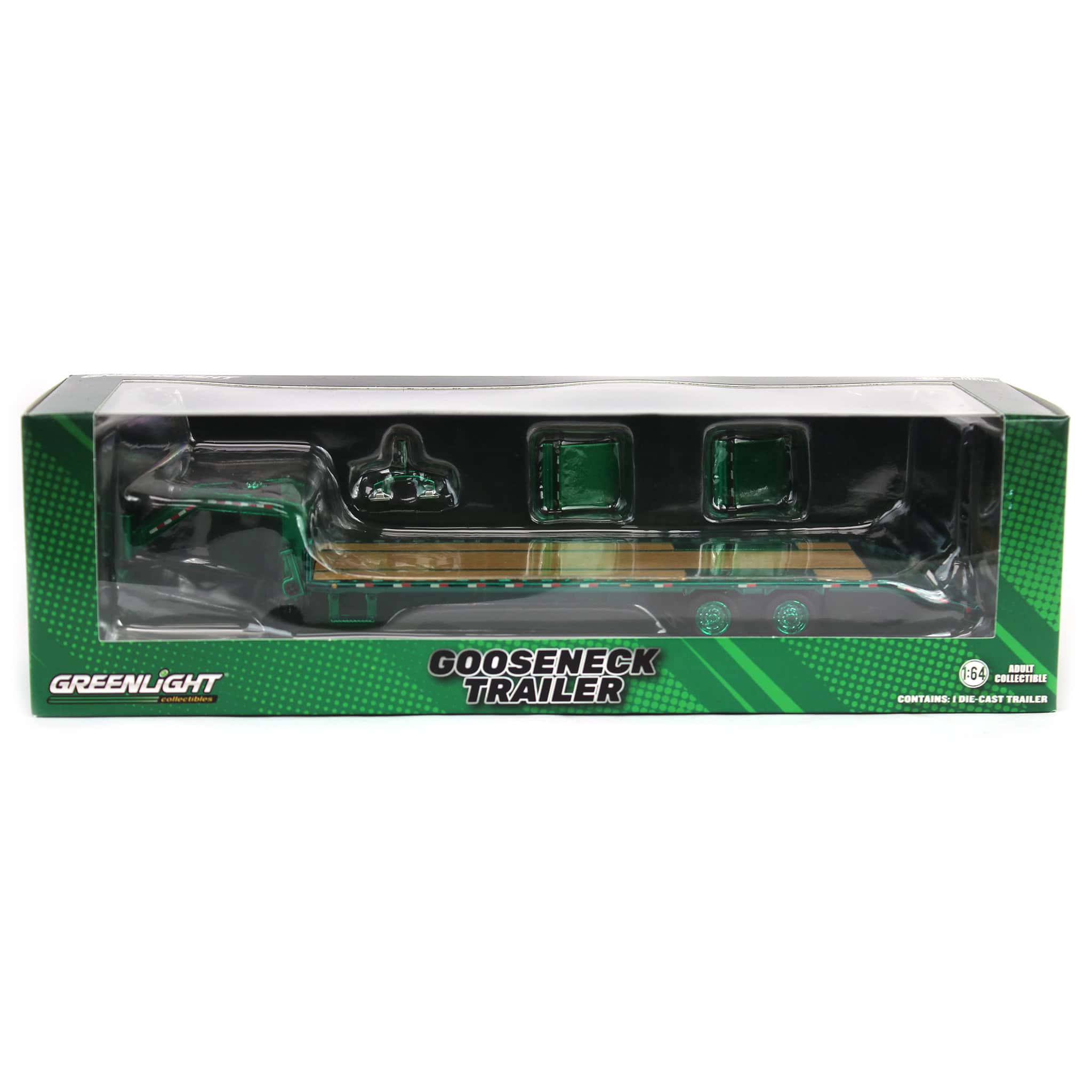 Green Chrome Chase Unit ~ 1/64 Lime Green Gooseneck Trailer with Red & White Conspicuity Stripes, Hobby Exclusive - Image 3