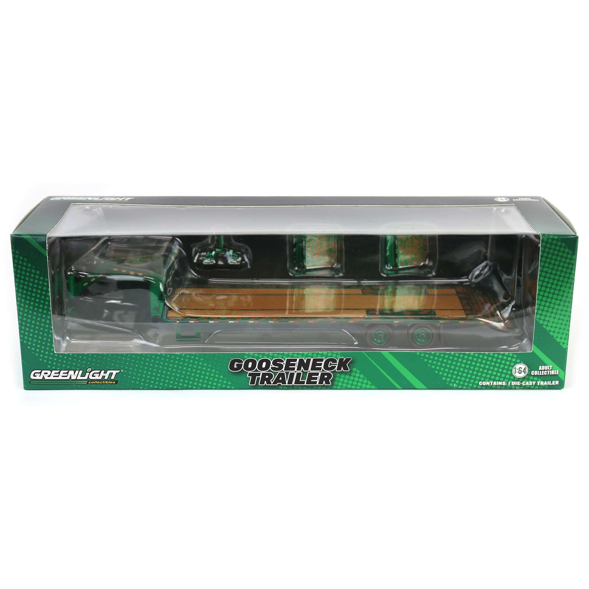 Green Chrome Chase Unit ~ 1/64 Weathered Gooseneck Trailer with Red & White Conspicuity Stripes, Hobby Exclusive - Image 3