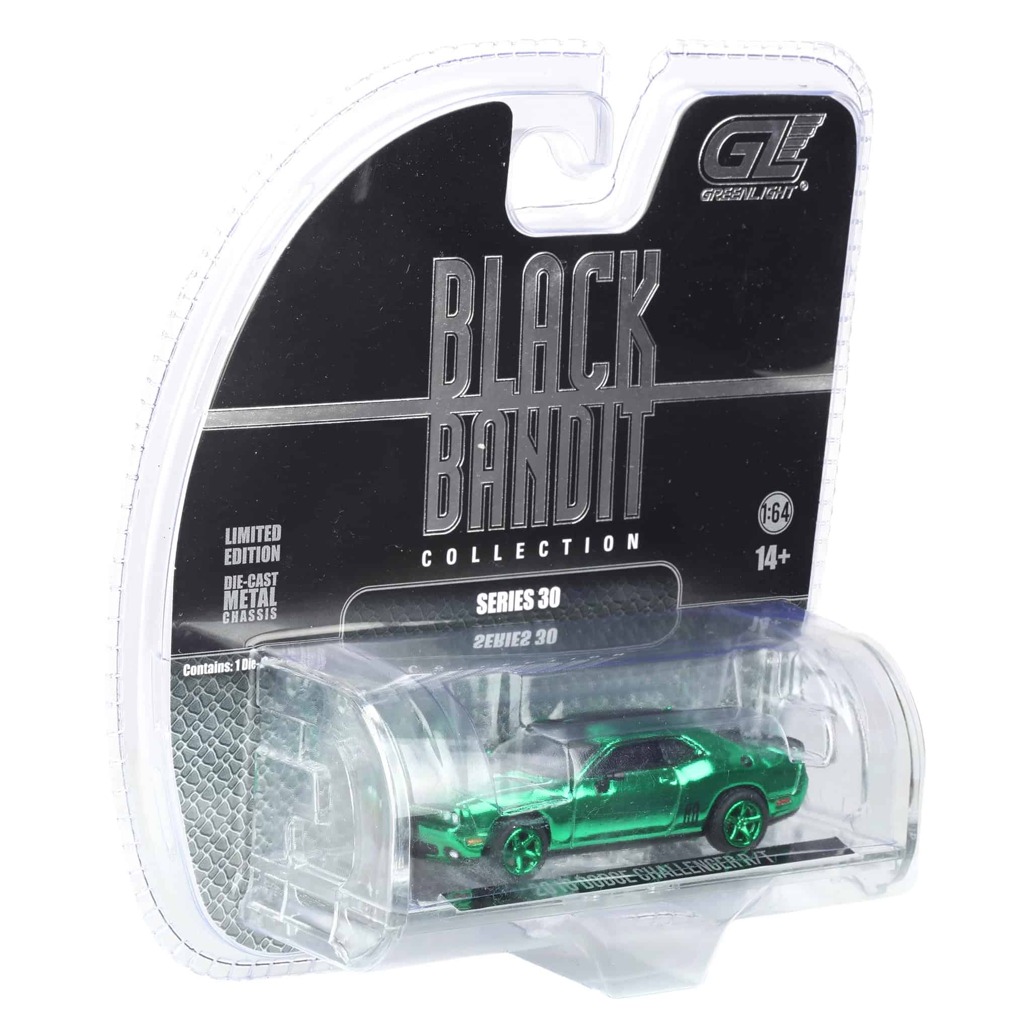 Green Chrome Super Chase ~ 1/64 2016 Dodge Challenger R-T Hemi, Black Bandit Series 30 - Image 2