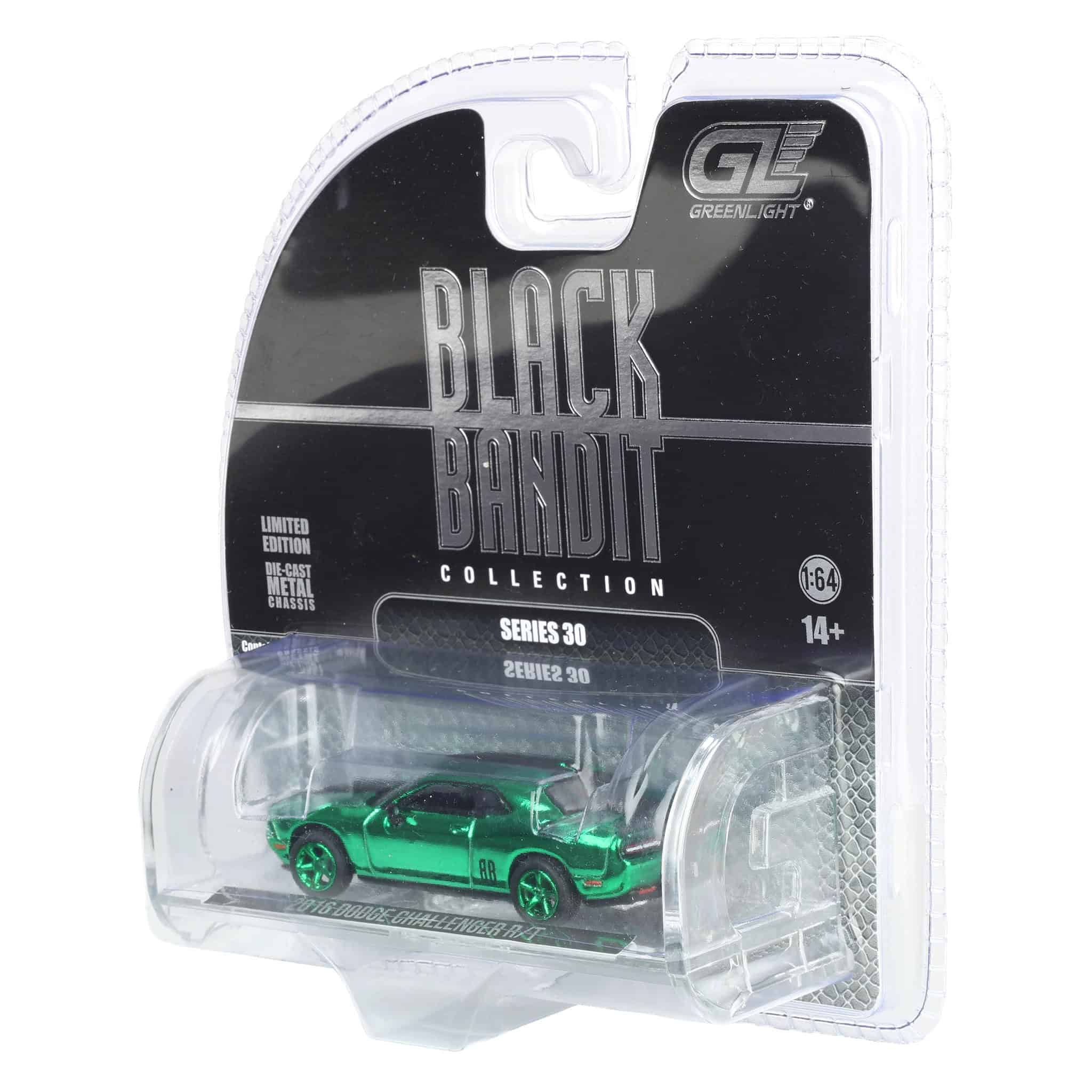 Green Chrome Super Chase ~ 1/64 2016 Dodge Challenger R-T Hemi, Black Bandit Series 30 - Image 3