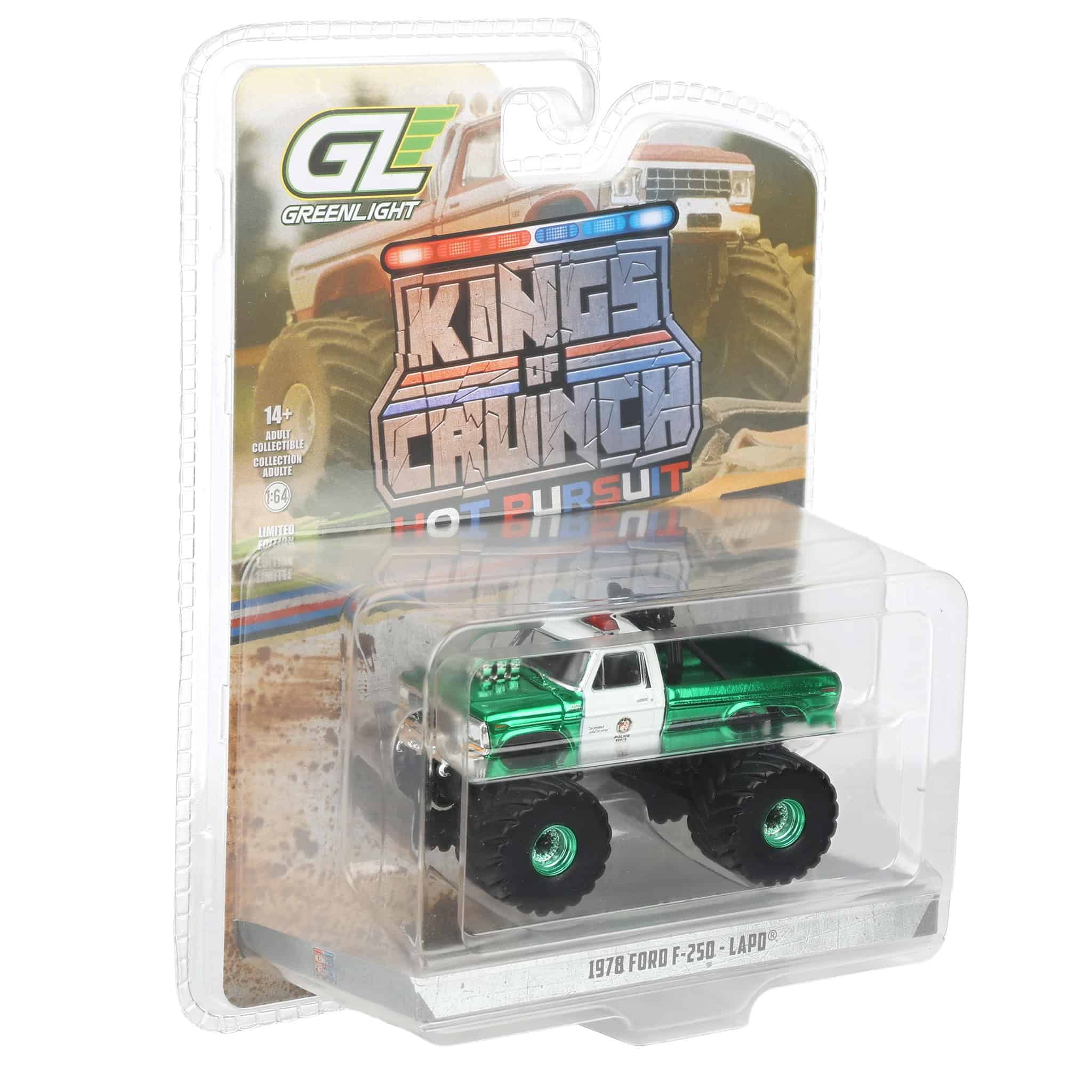 Green Chrome Super Chase Unit ~ 1/64 1978 Ford F-250, Los Angeles Police Department, Kings of Crunch x Hot Pursuit Special Edition Series 17 - Image 2