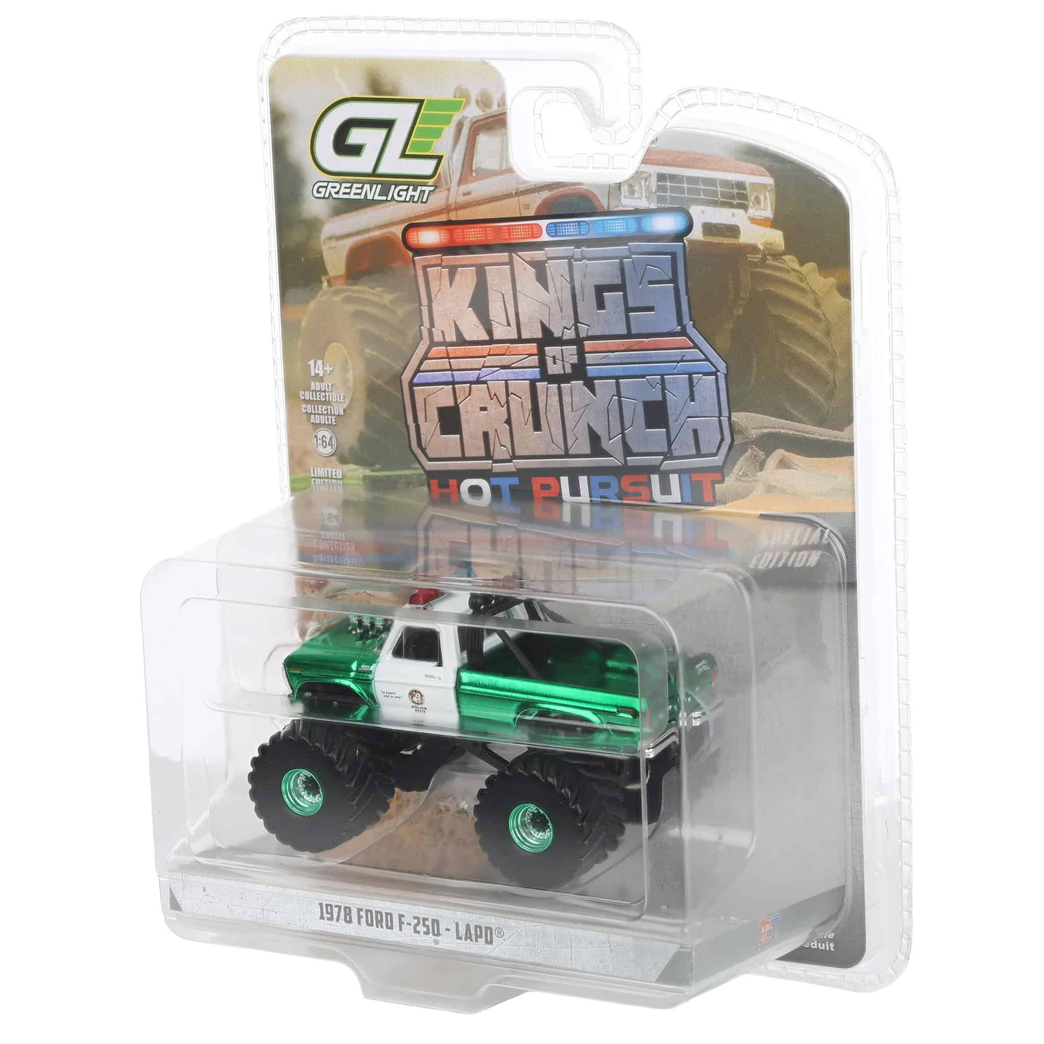 Green Chrome Super Chase Unit ~ 1/64 1978 Ford F-250, Los Angeles Police Department, Kings of Crunch x Hot Pursuit Special Edition Series 17 - Image 3
