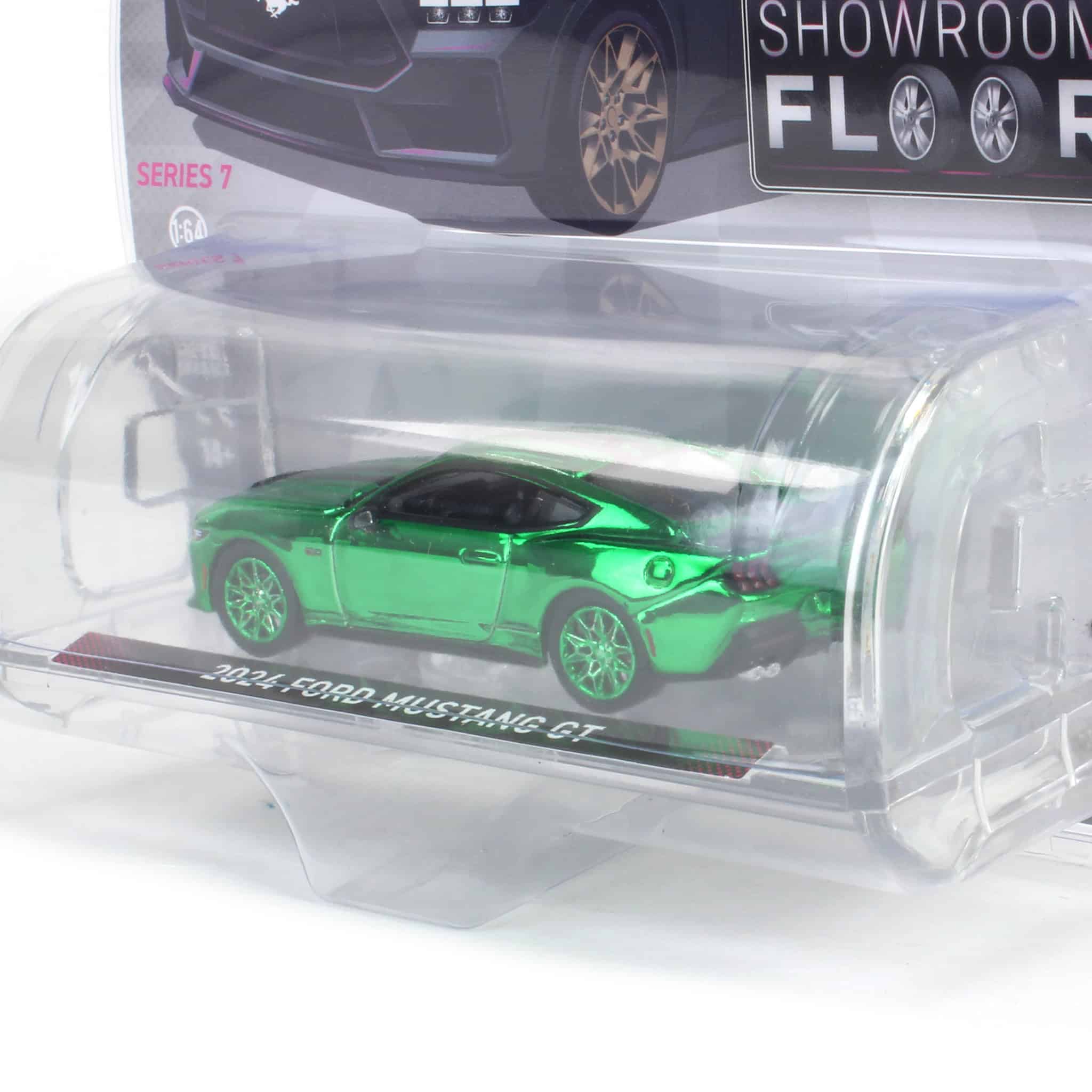 Green Color Chrome Chase ~ 1/64 2024 Ford Mustang GT in Dark Matter Gray with Bronze Appearance Package, Showroom Floor Series 7 - Image 3