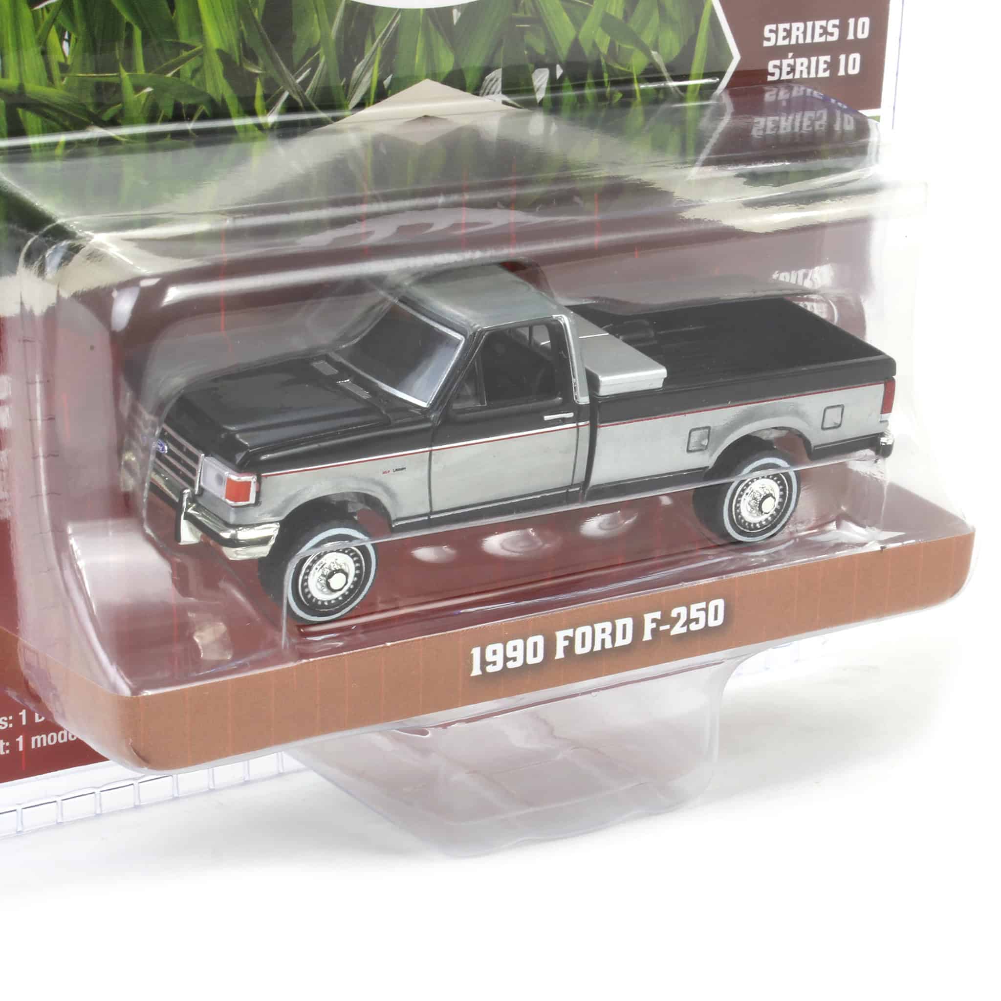 Raw Chase Unit ~ 1/64 1990 Ford F-250 with Tool Box, Raven Black & Medium Silver Metallic Combination Two-Tone, Down on the Farm Series 10 - Image 2