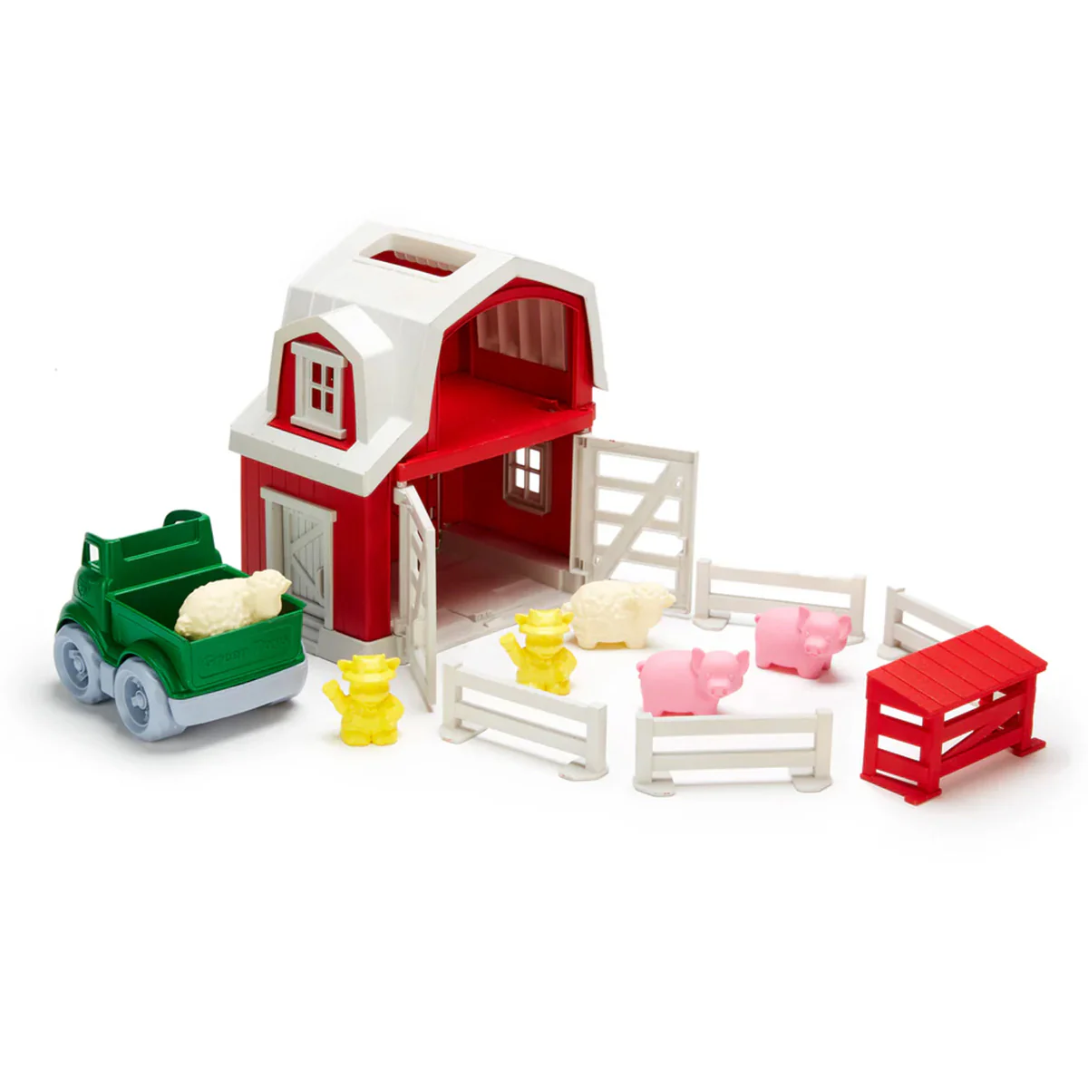 Green Toys Farm Playset with Barn, Pickup Truck, Animals & Fences - Image 2