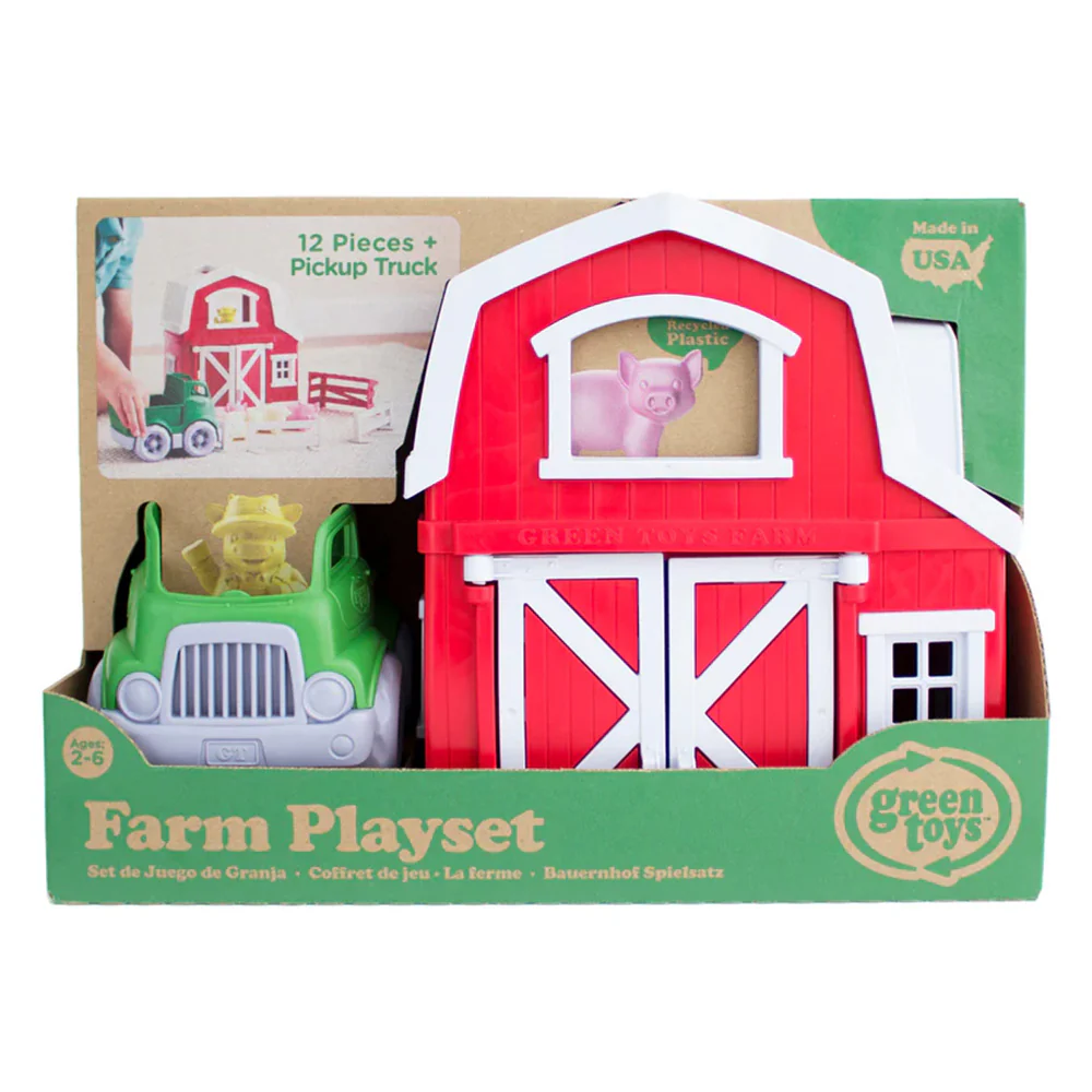 Green Toys Farm Playset with Barn, Pickup Truck, Animals & Fences - Image 3