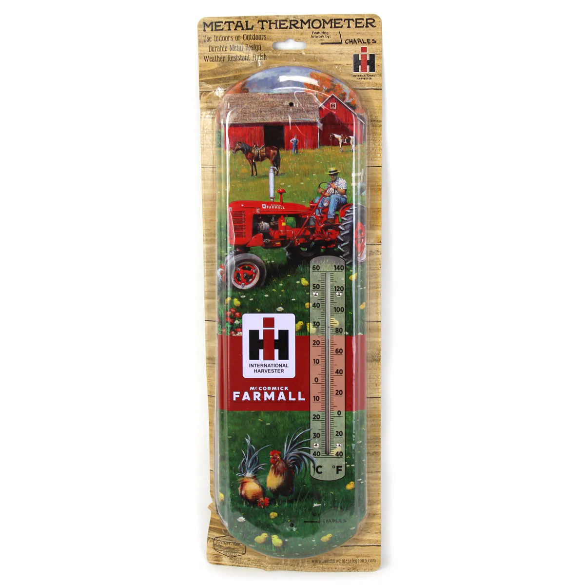 IH Farmall C Tractor in Farm Scene Metal Thermometer, 5.125in x 17.375in - Image 2