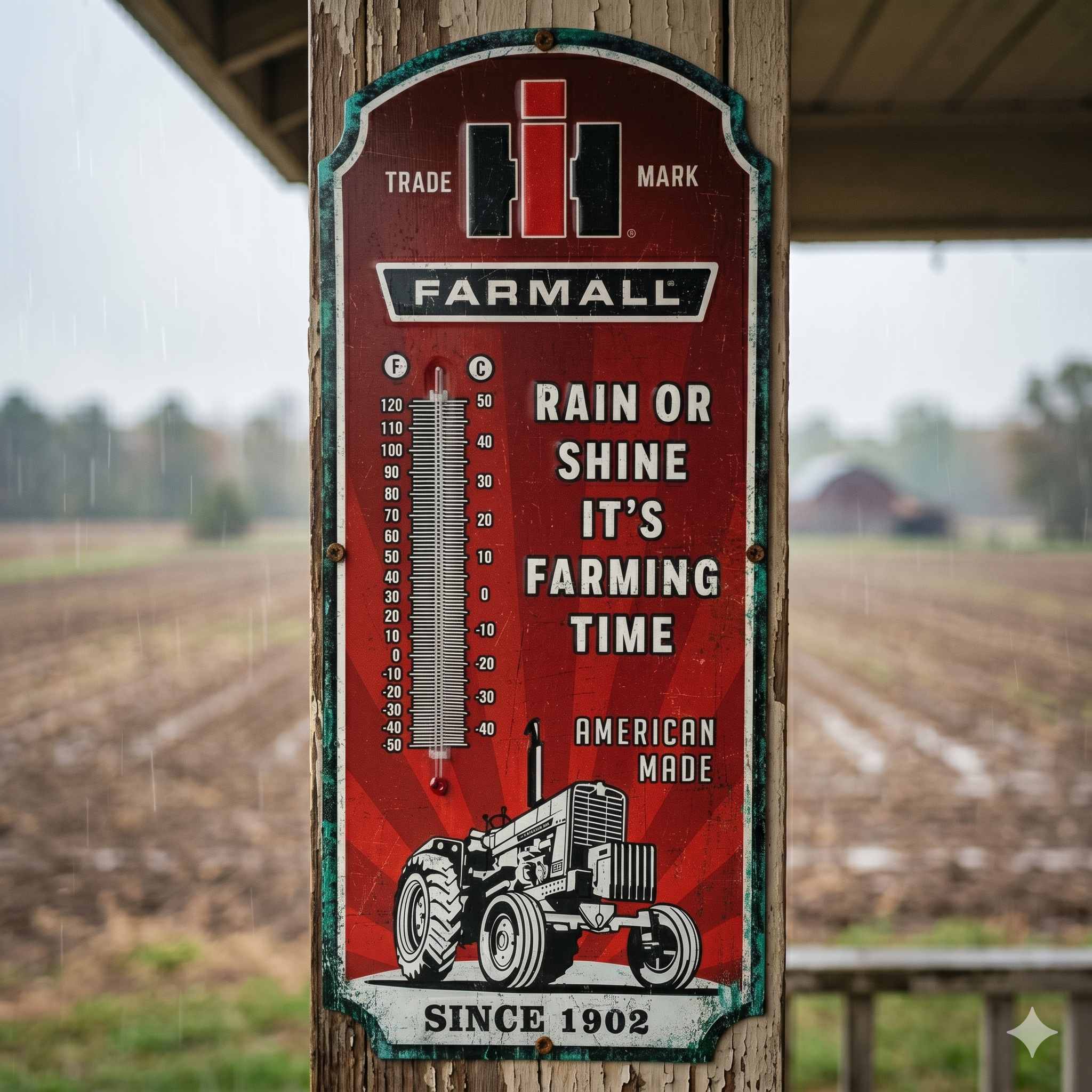 IH Farmall Rain or Shine It's Farming Time 17.5" x 7.25" Thermometer - Image 4