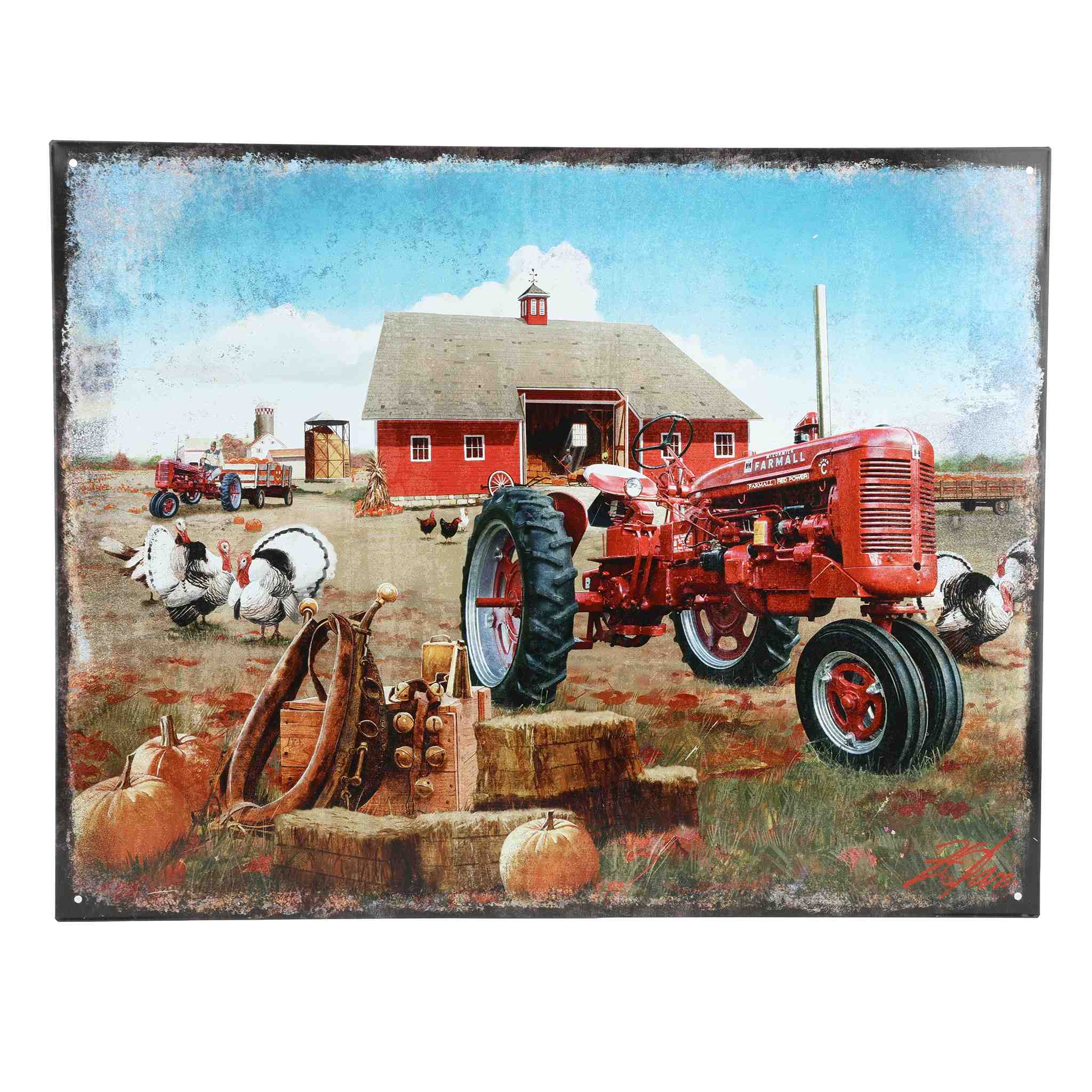 IH Farmall Super C Tractor Harvest Scene 16" x 12.5" Tin Sign