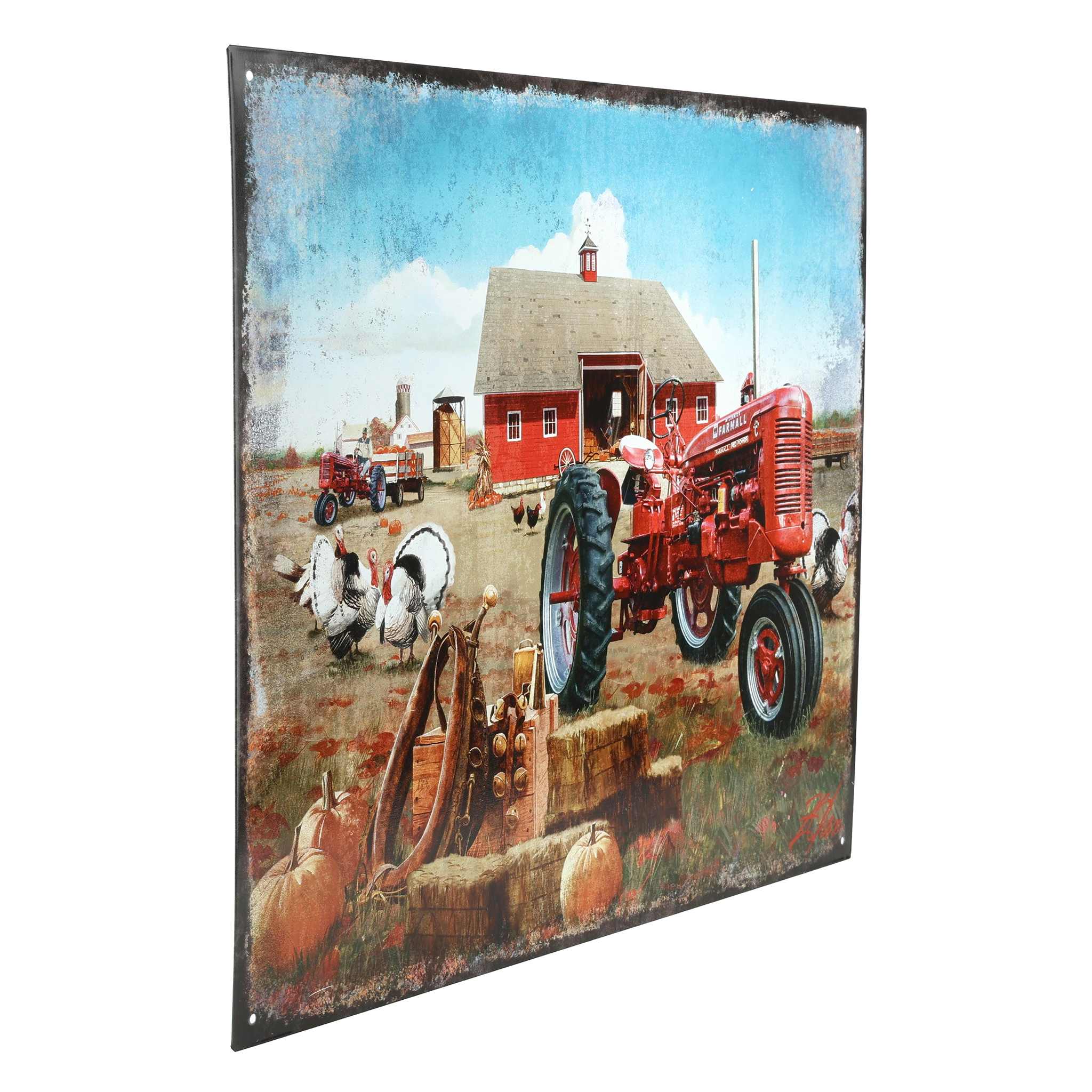 IH Farmall Super C Tractor Harvest Scene 16" x 12.5" Tin Sign - Image 2