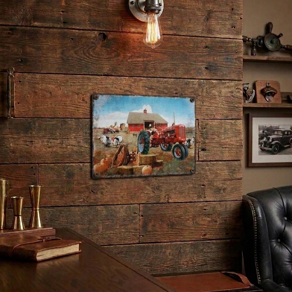 IH Farmall Super C Tractor Harvest Scene 16" x 12.5" Tin Sign - Image 4