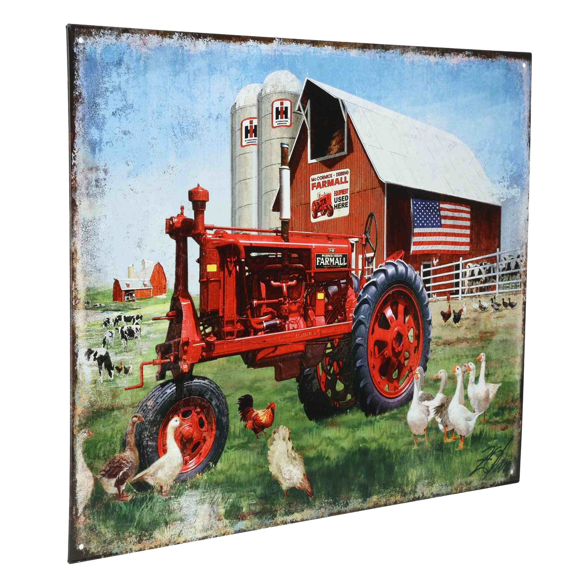 IH McCormick-Deering Farmall F-20 Barn Scene 16" x 12.5" Tin Sign - Image 2