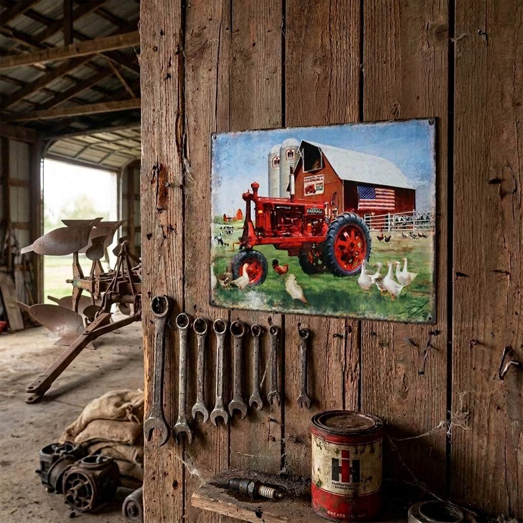 IH McCormick-Deering Farmall F-20 Barn Scene 16" x 12.5" Tin Sign - Image 4