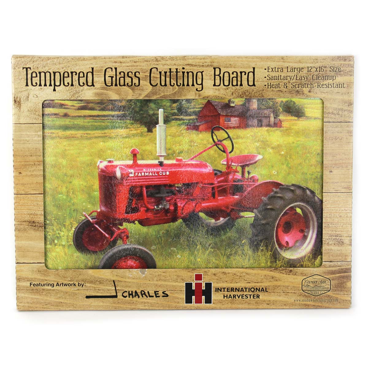 IH McCormick Farmall Cub Tractor in Field Glass Cutting Board, 15.5in x 11.75in - Image 3
