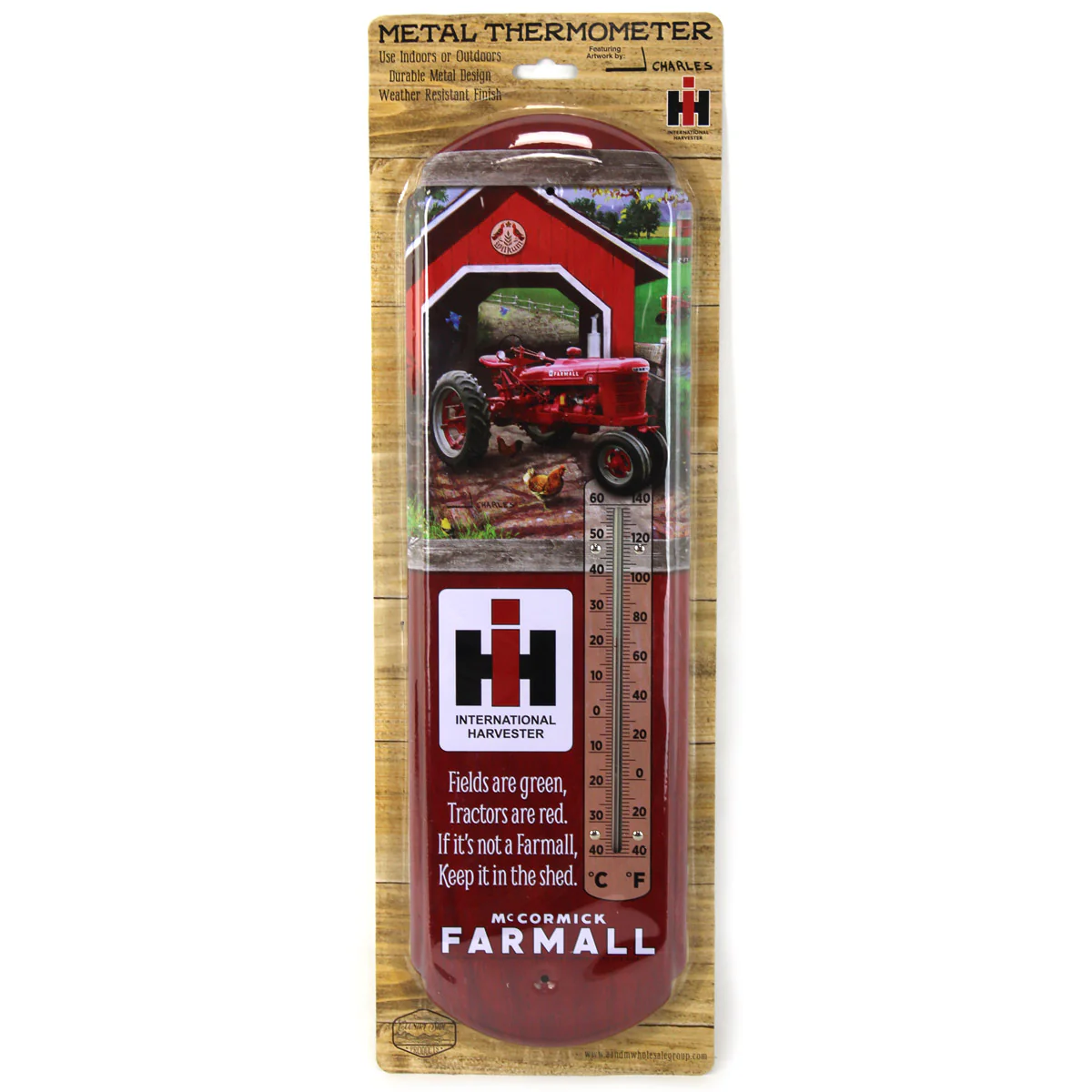 IH McCormick Farmall H Tractor Scene Metal Thermometer, 5.125in x 17.375in - Image 2