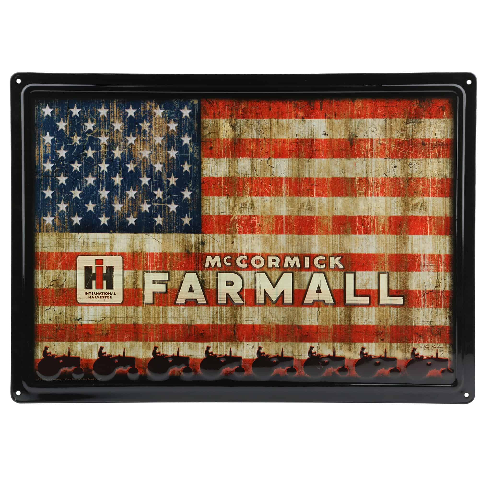 IH McCormick Farmall USA Flag Tin Sign, 17in x 12in