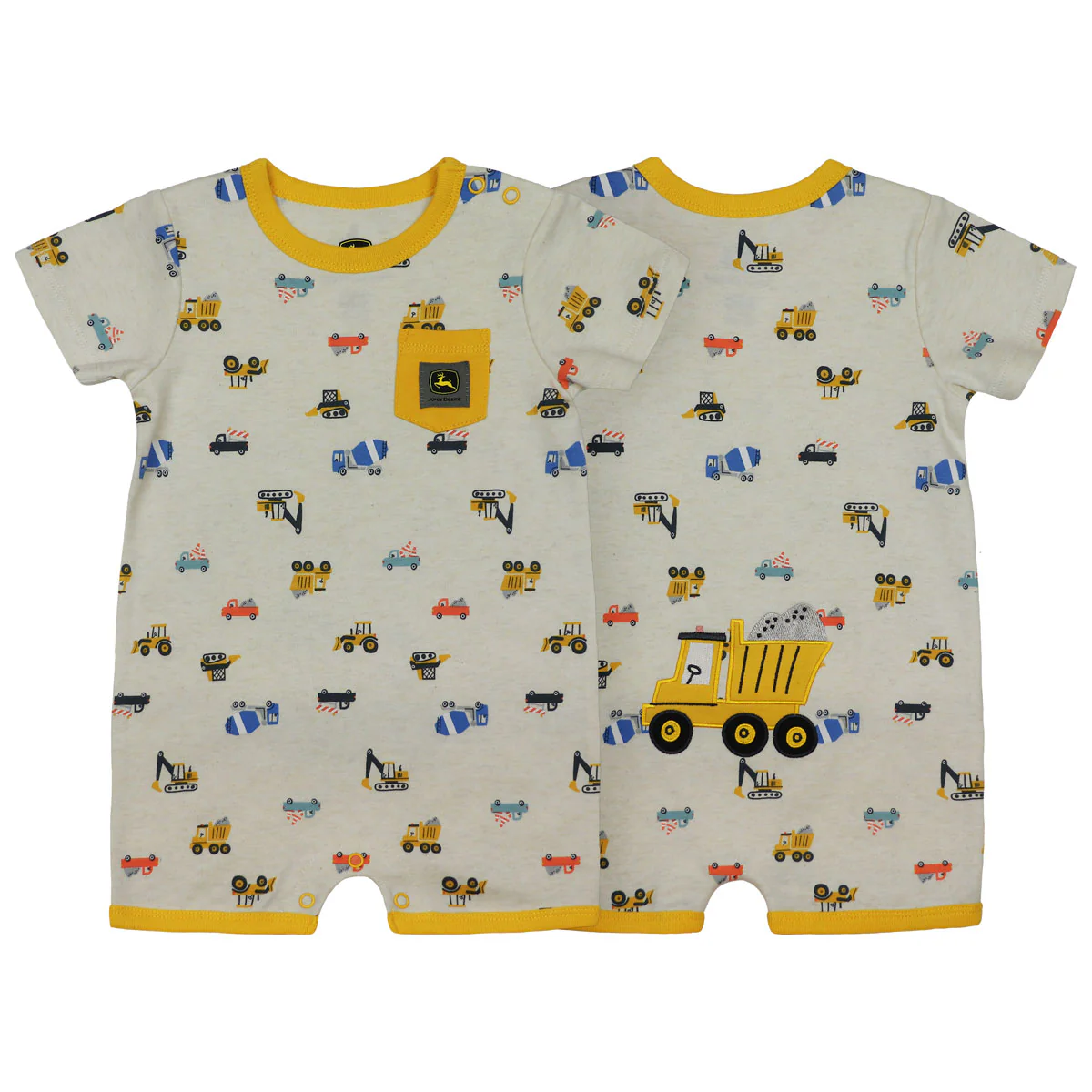 Infant John Deere Construction Yellow Dump Truck Romper Short Sleeve Onesy - Image 3