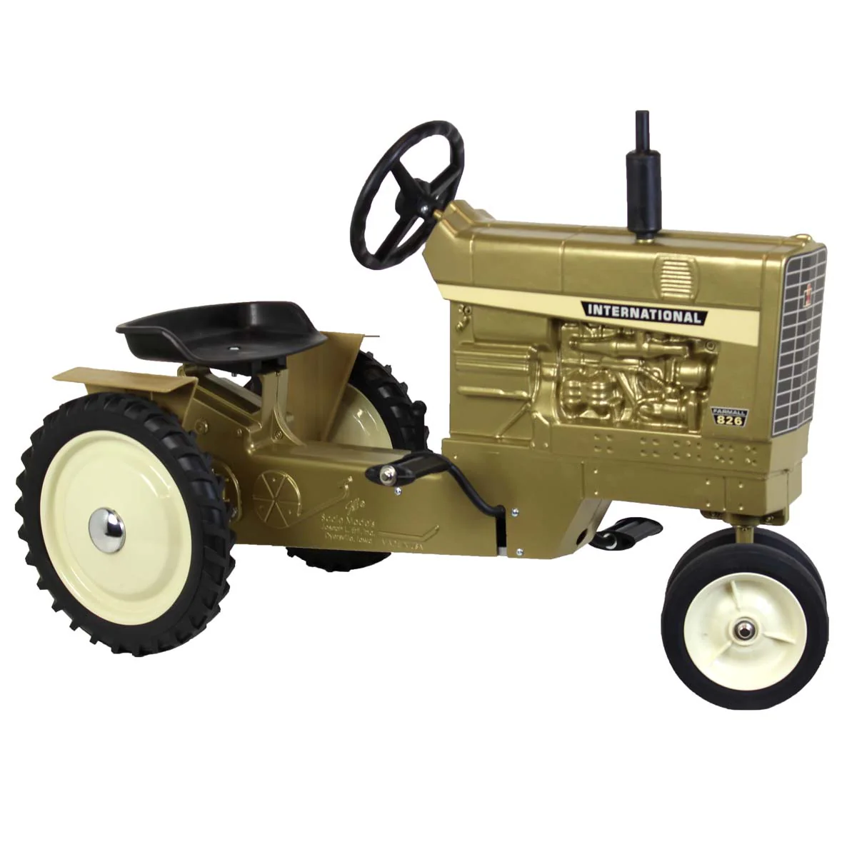 International 826 Narrow Front Pedal Tractor with Fenders & Muffler, 50th Anniversary Gold Paint - Image 2