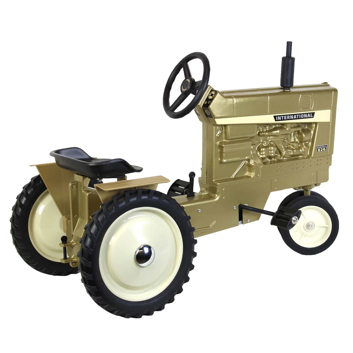 International 826 Narrow Front Pedal Tractor with Fenders & Muffler, 50th Anniversary Gold Paint - Image 3