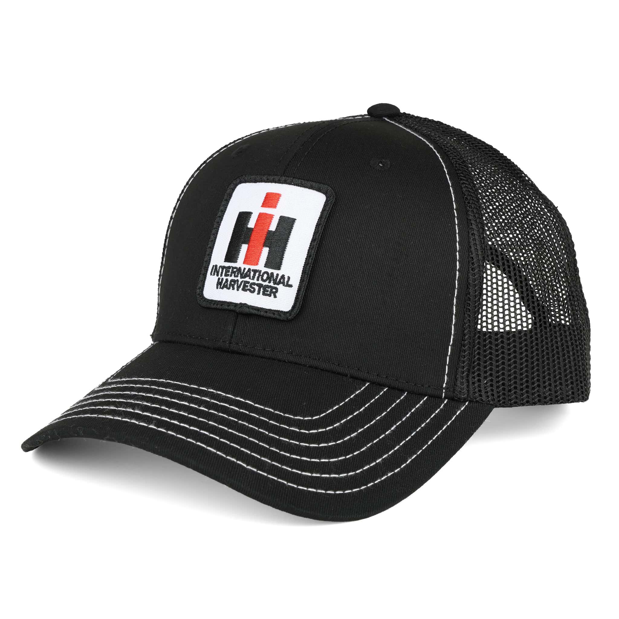 International Harvester Logo Black Mesh Back Hat with White Stitching