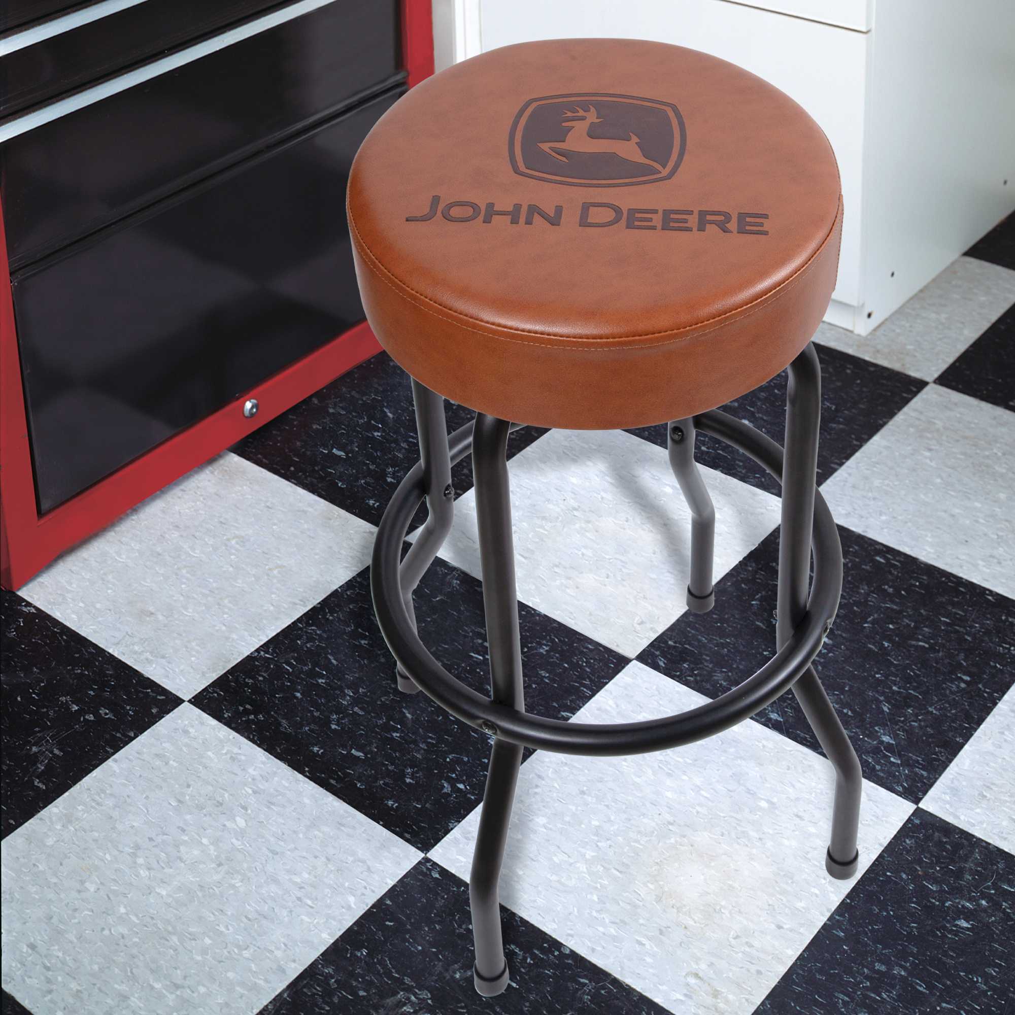 John Deere Barstool with Matte Brown Seat & Black Legs, 29 Inches - Image 2