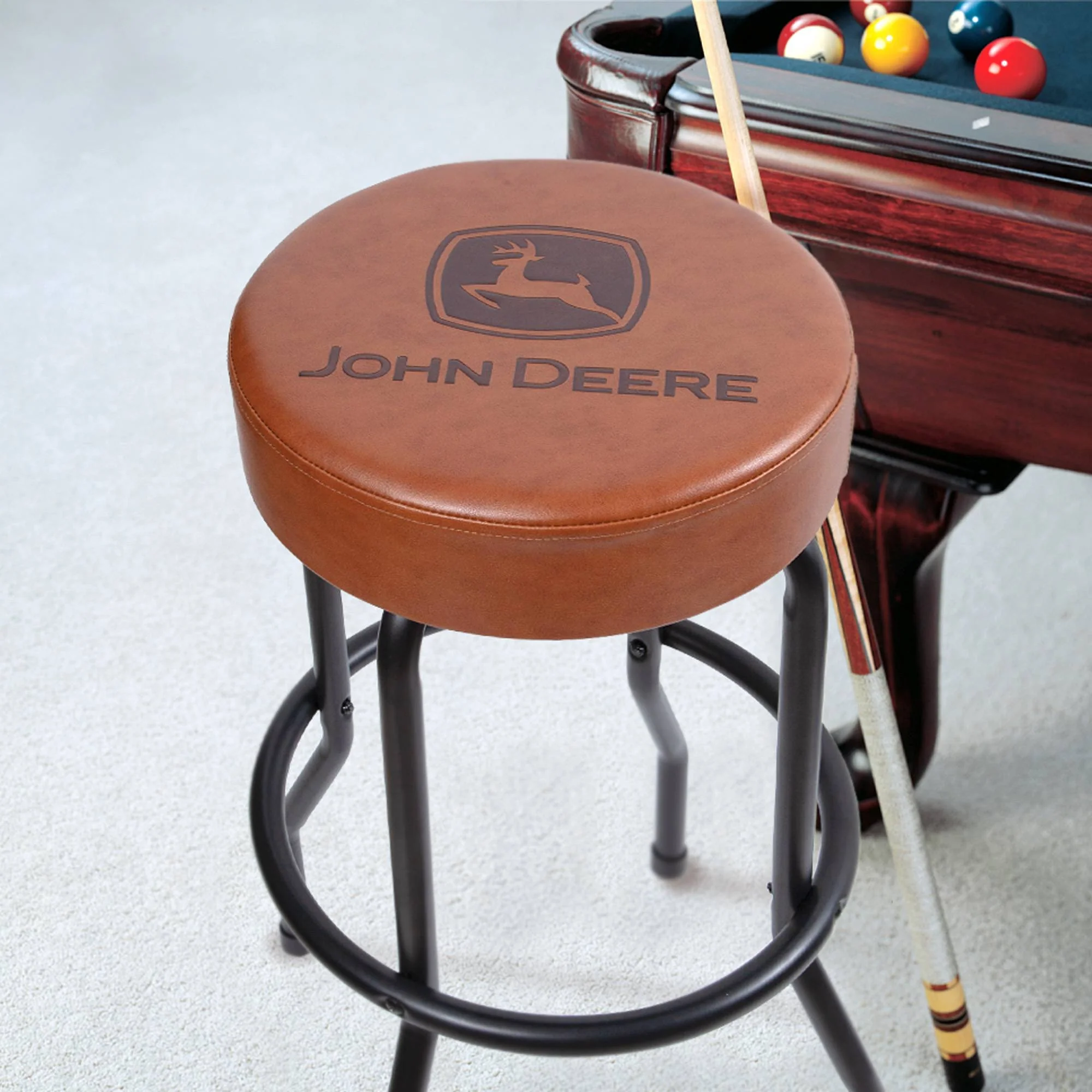 John Deere Barstool with Matte Brown Seat & Black Legs, 29 Inches - Image 3