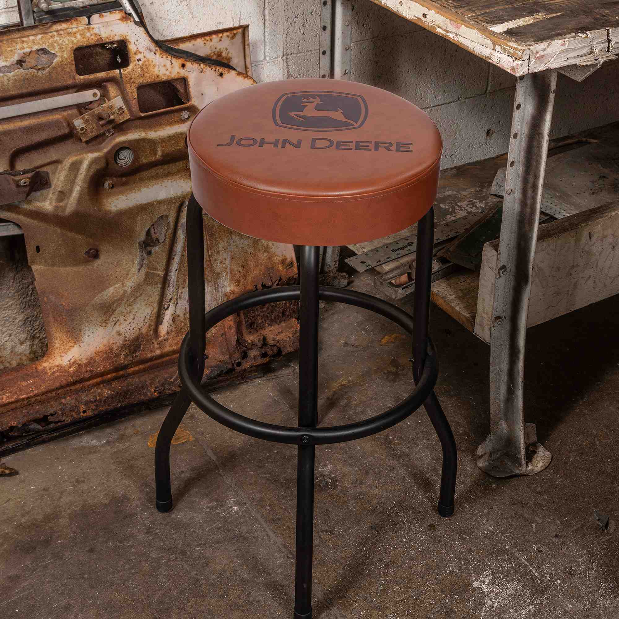 John Deere Barstool with Matte Brown Seat & Black Legs, 29 Inches - Image 4