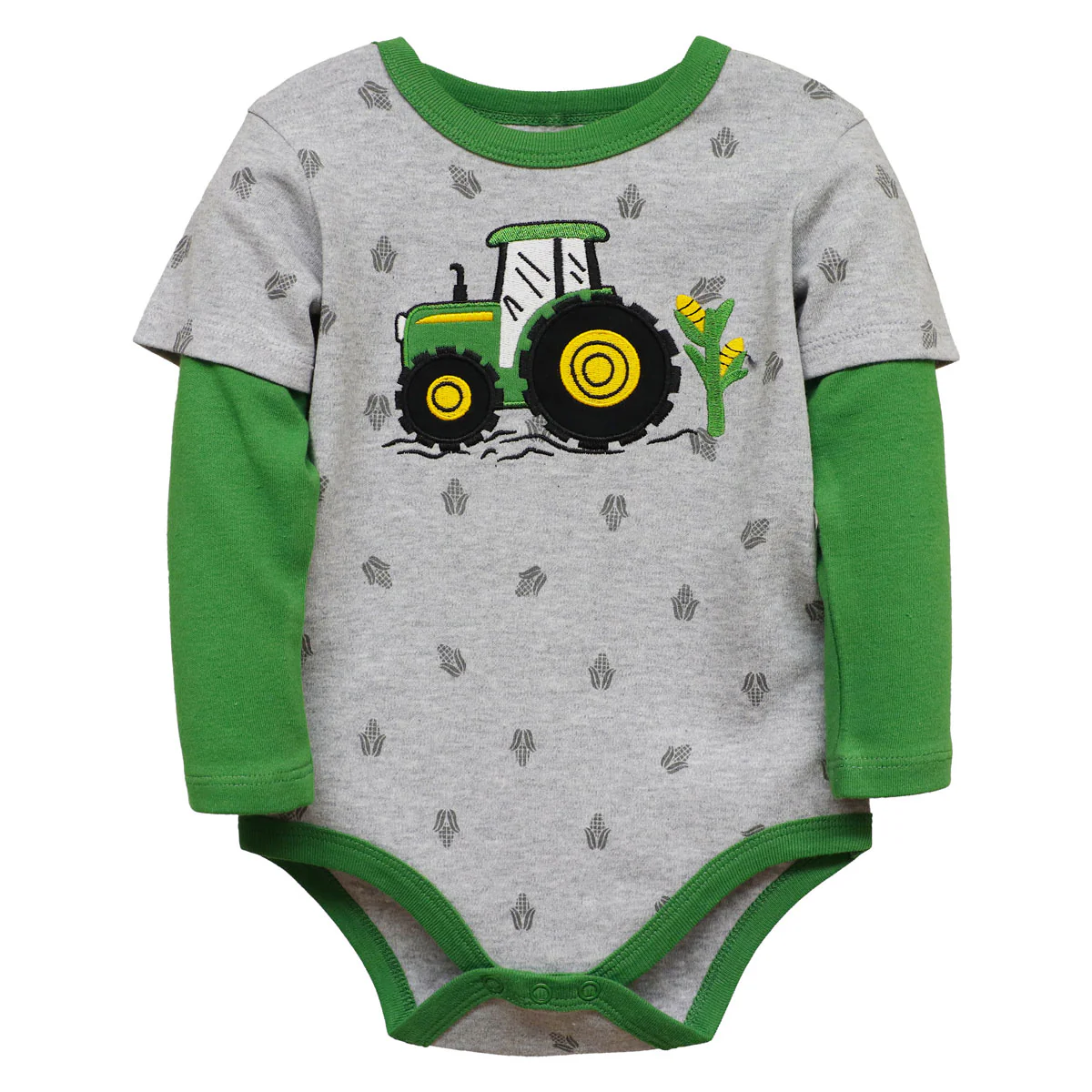 John Deere Infant Cornfield Light Heather Gray & Green Onesie