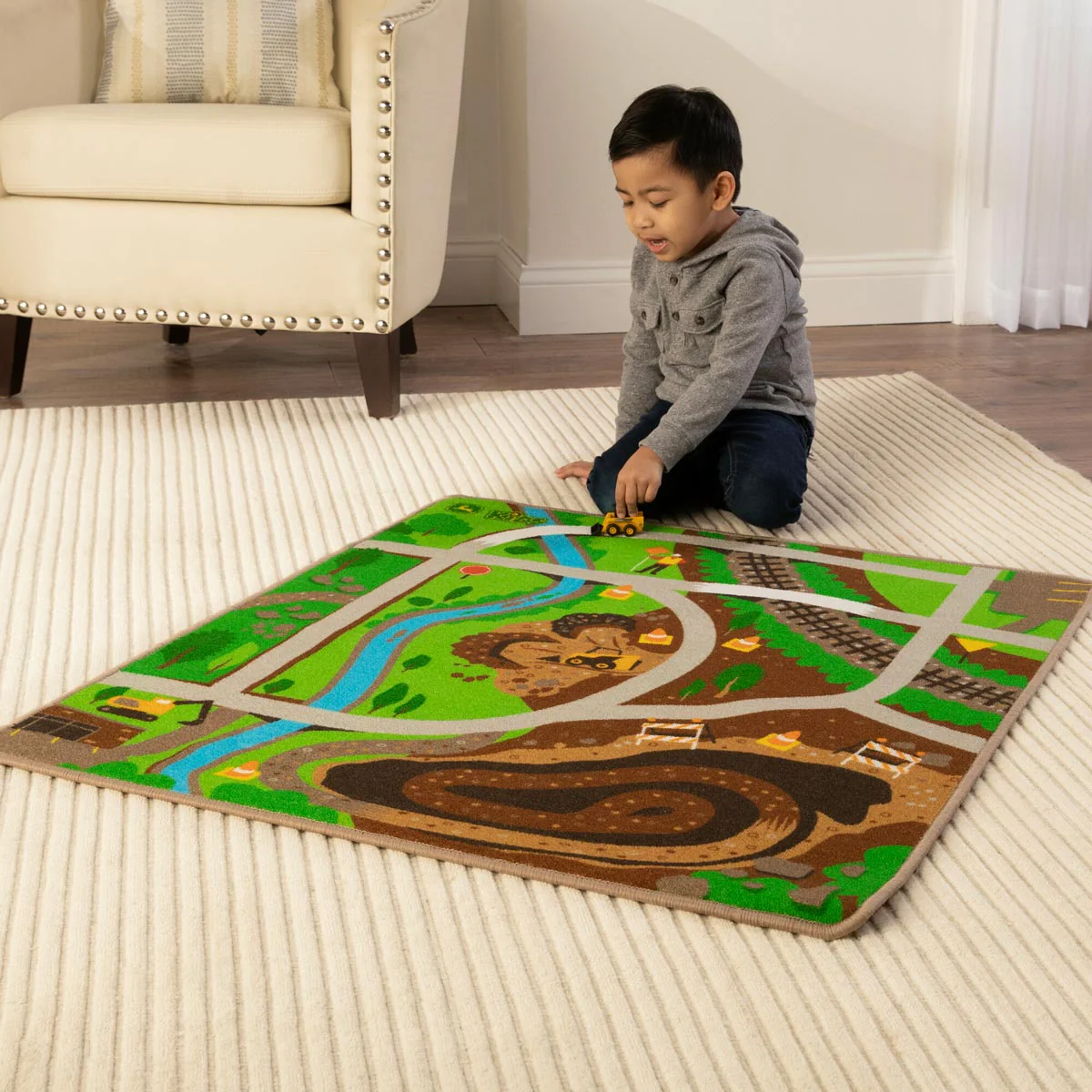 John Deere Kids Playmat with Skid Steer & Construction Theme - Image 2
