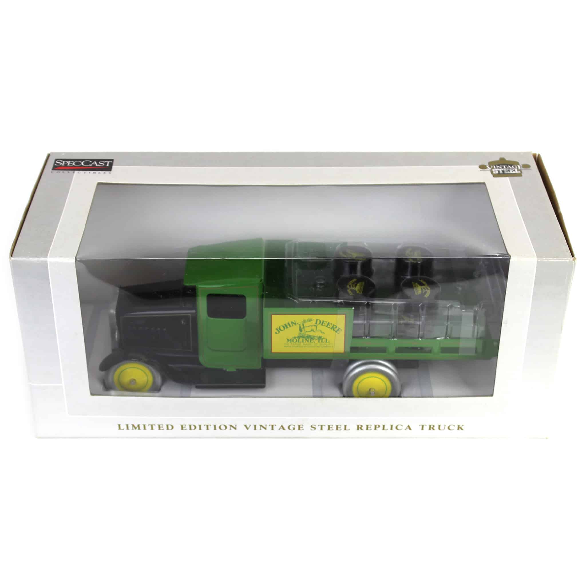 John Deere Stake Truck with Oil Drums, Limited Edition Vintage Steel Replica