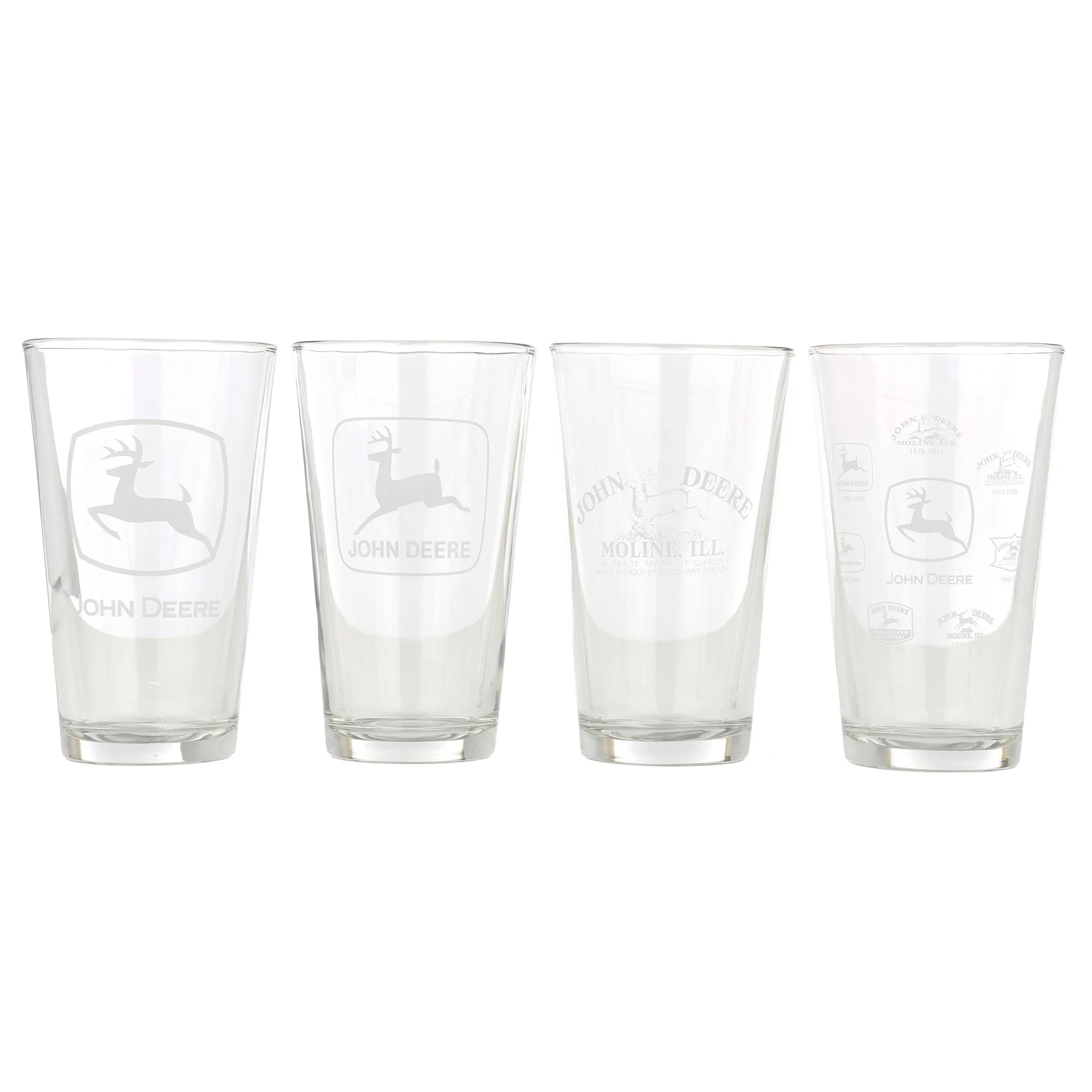 John Deere Set of 4 Etched Logo Glass Drinkware Tumblers